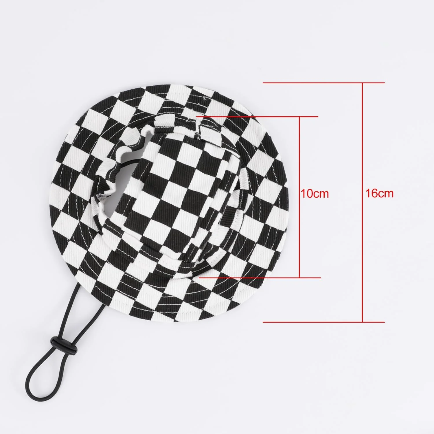 کلاه حیوانات خانگی، طرح چهارخانه با سوراخ گوش، لبه گرد، کلاه آفتابی سگ، توله سگ، گربه، کلاه سطلی، محافظت در برابر آفتاب در فضای باز، کلاه حیوانات خانگی برای گربه ها و سگ های کوچک و متوسط، سیاه و سفید S