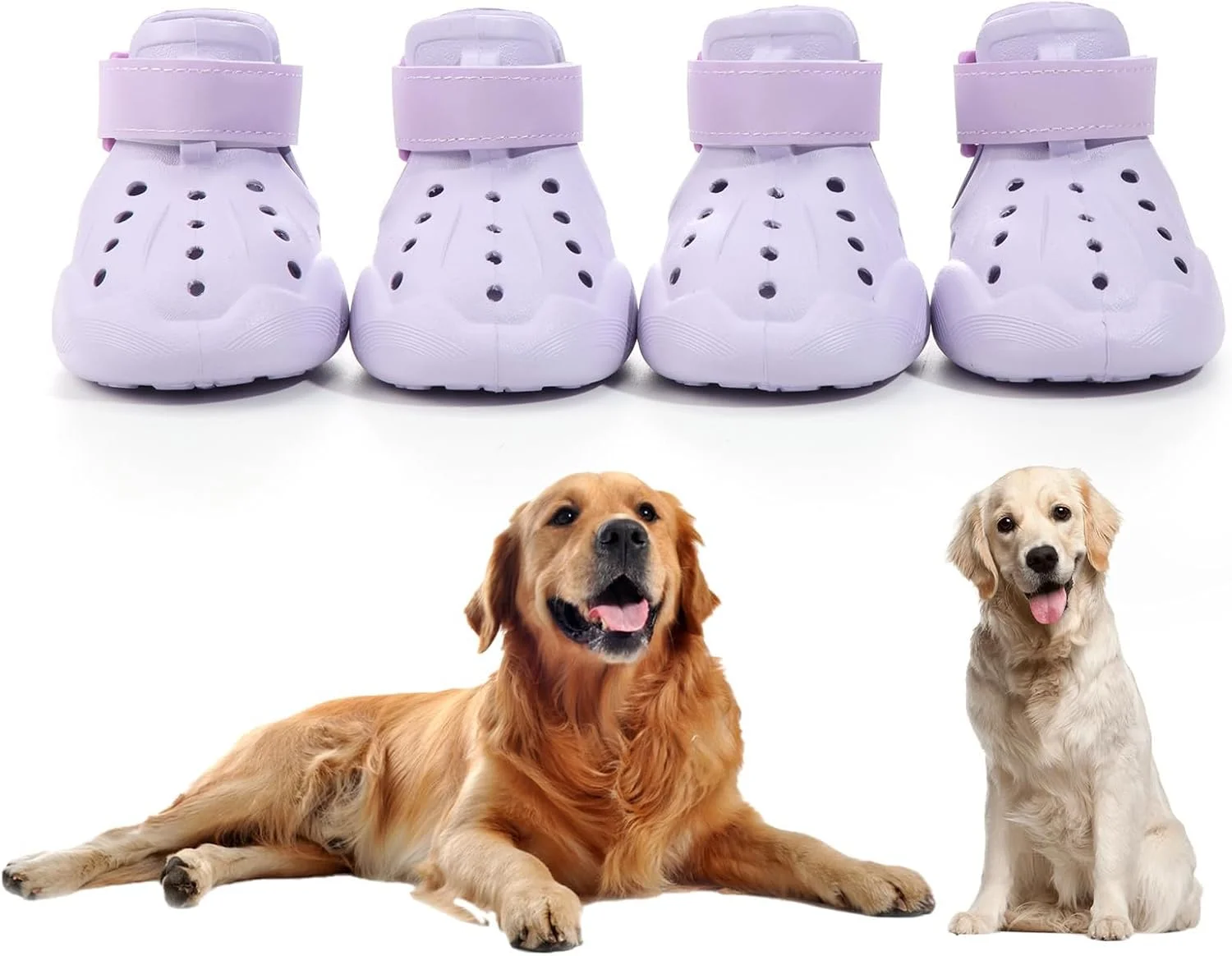کفش سگ، صندل سگ برای پیاده‌روهای داغ، پاپوش ضد لغزش و ضد آب برای روزهای برفی زمستان و تابستان، بندهای قابل تنظیم، تمیز کردن آسان، چکمه‌های حیوانات خانگی در فضای باز با زیره محکم - 4 عدد بنفش