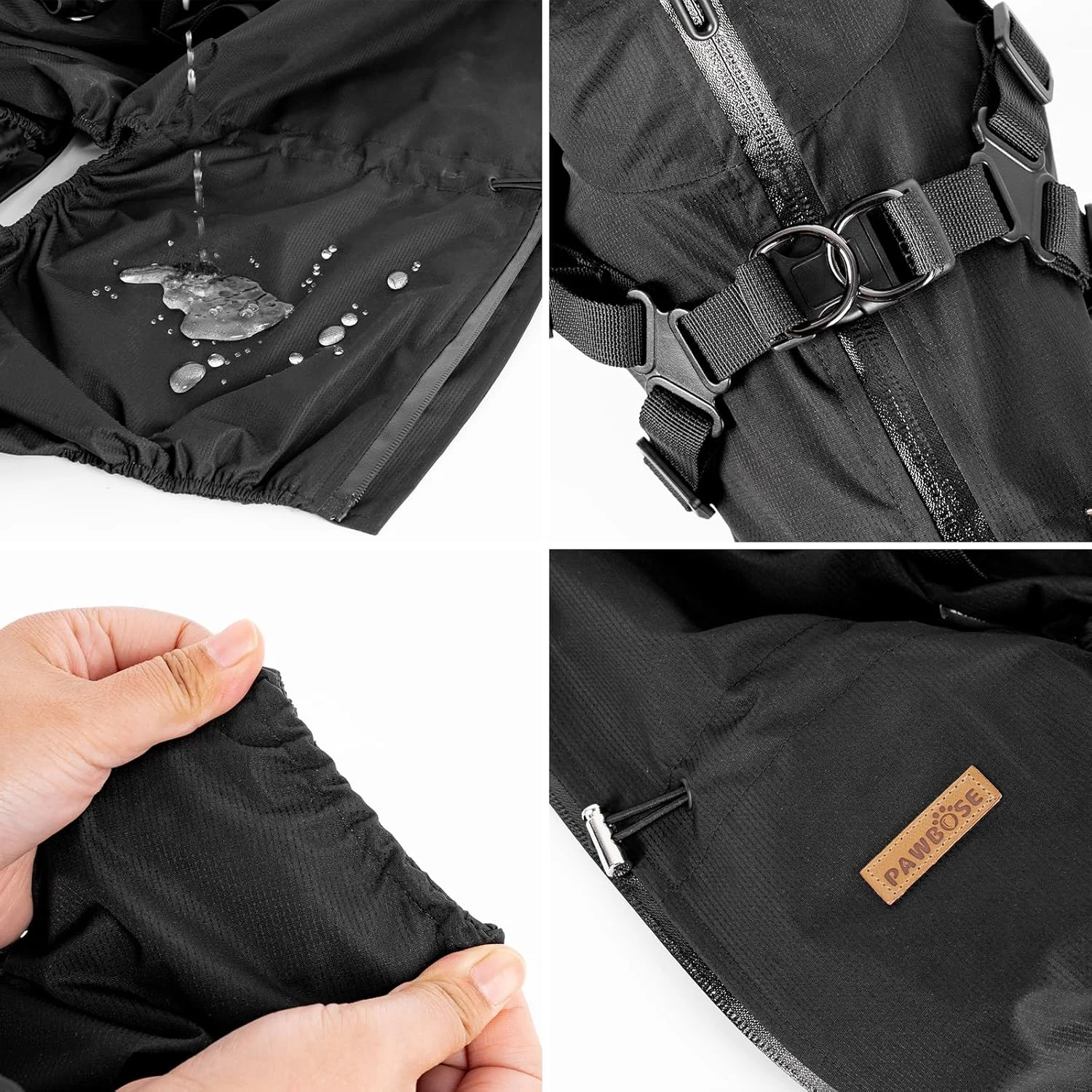 بارانی سگ PAWBOSE با جای قلاده برای سگ های کوچک و متوسط، ژاکت بارانی ضد آب قابل تنظیم سگ، بارانی بازتابنده 4 پا برای توله سگ - مشکی، XL