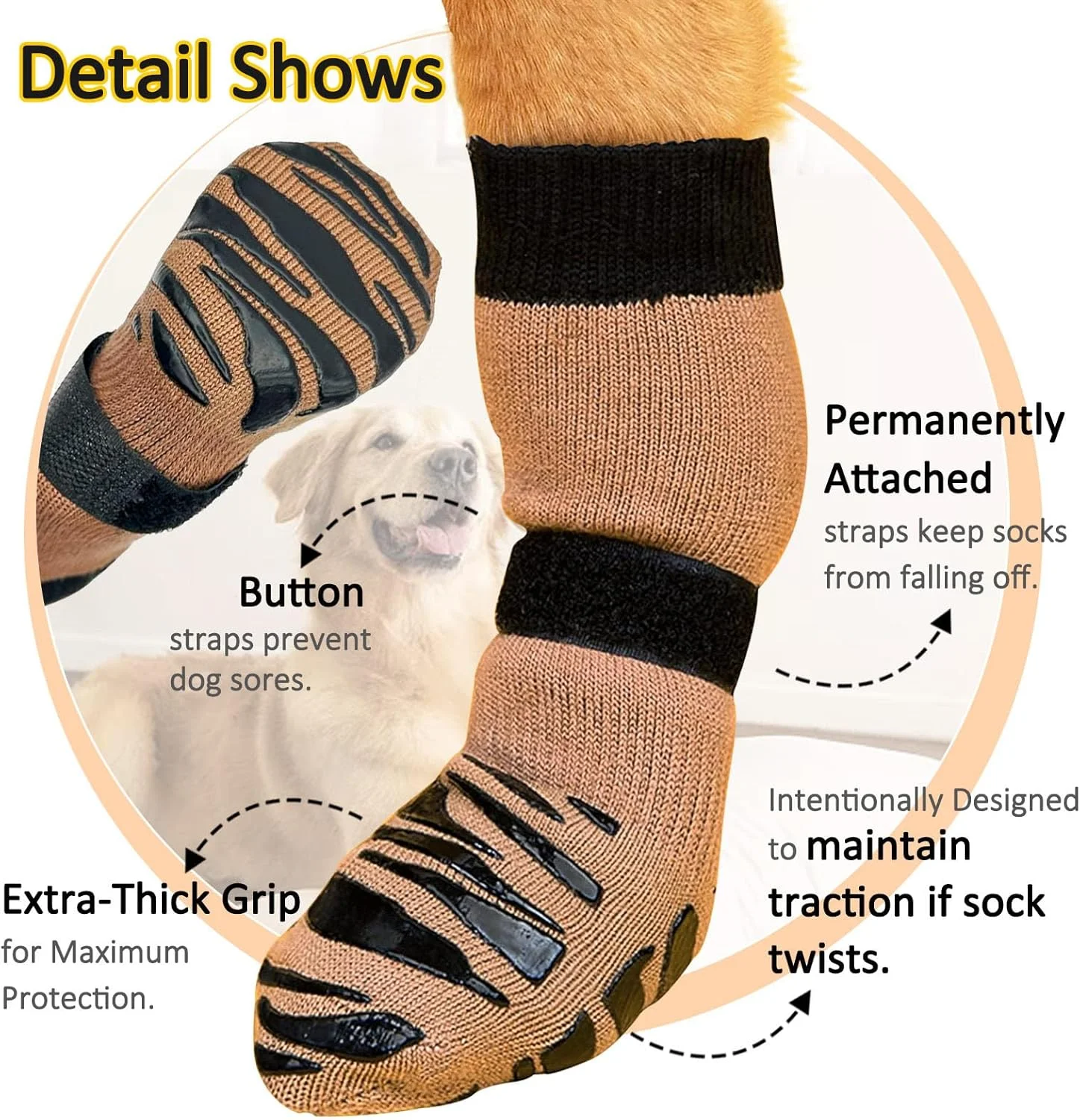 جوراب سگ ضد لغزش پاچی، محافظ پنجه سگ برای جلوگیری از لیسیدن و لغزش برای سگ های متوسط و بزرگ (XS)