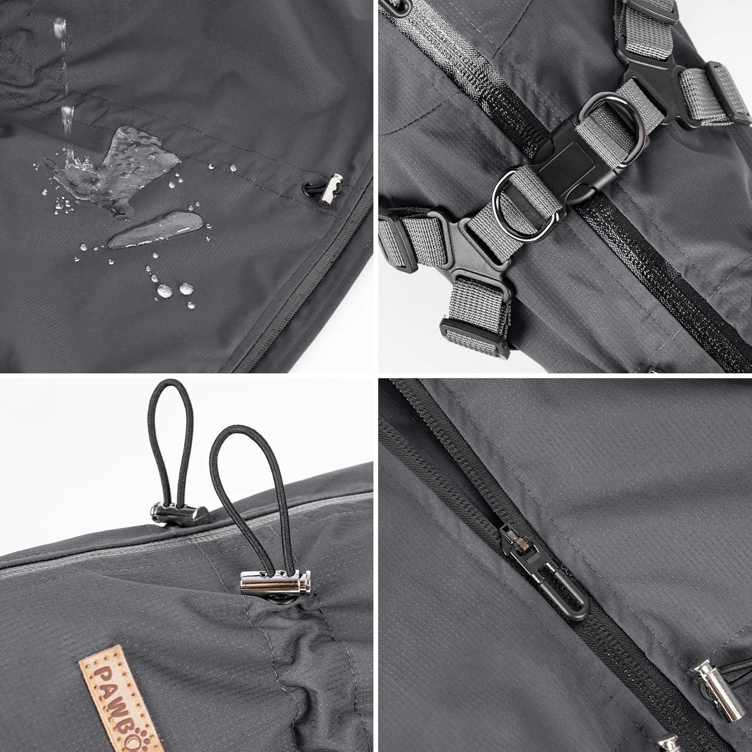 بارانی سگ با بند برای سگ های کوچک و متوسط، ژاکت بارانی ضد آب قابل تنظیم سگ، بارانی بازتابنده 4 پا برای توله سگ - خاکستری، 2XL