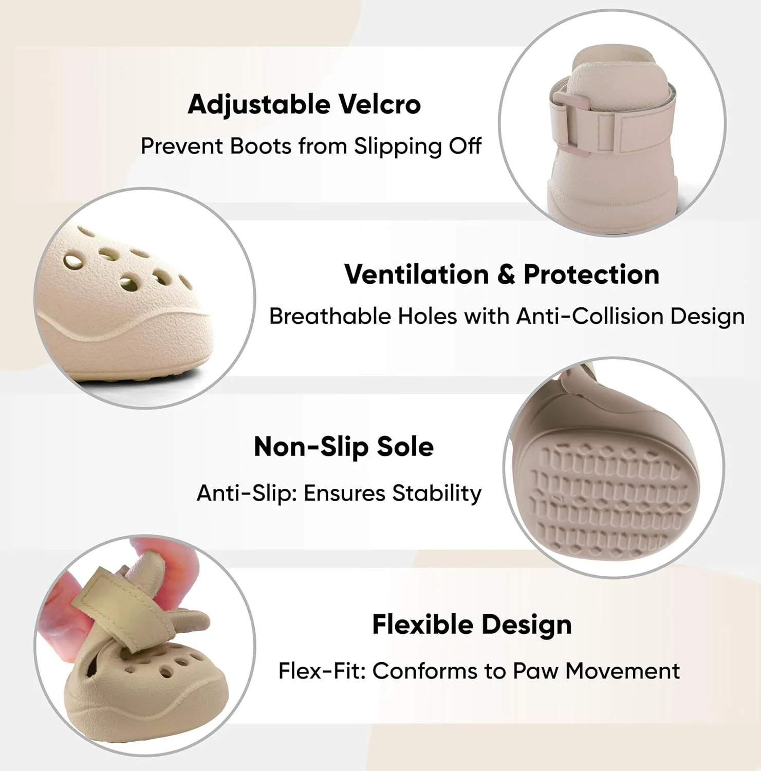 کفش سگ: صندل های ضد لغزش و ضد آب برای پیاده روهای داغ و زمستان، چکمه های منفذ دار و تنفسی، سایزهای بزرگ/متوسط/کوچک، محافظ ایده آل پنجه برای سگ ها، پاپوش های بیرونی (بژ، بزرگ) کفش سگ: صندل های ضد لغزش و ضد آب برای پیاده روهای داغ و زمستان، چکمه های منفذ دار و تنفسی، سایزهای بزرگ/متوسط/کوچک، محافظ ایده آل پنجه برای سگ ها، پاپوش های بیرونی (بژ، بزرگ)