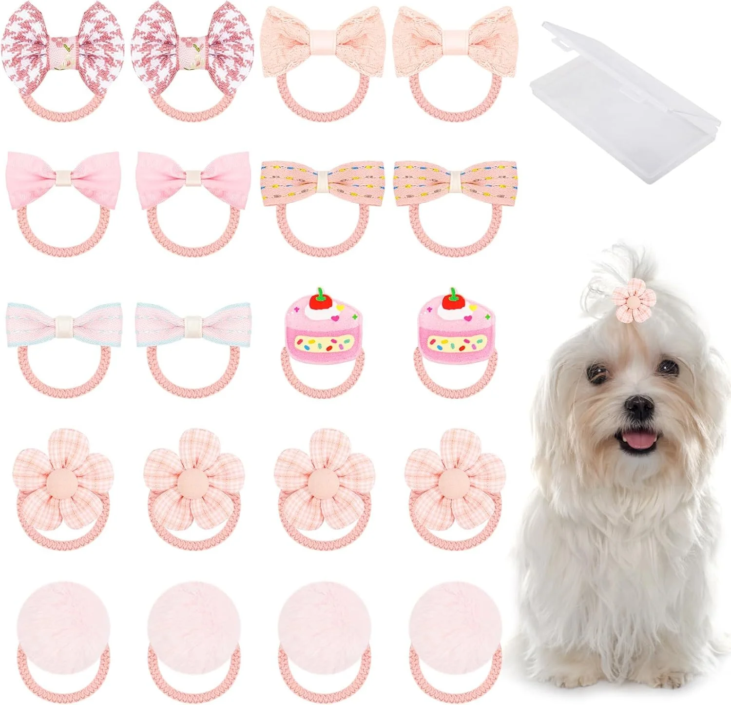 بسته 20 عددی پاپیون موی سگ ممتاز - لوازم جانبی موی سگ کوچک دست ساز با کش مو، پاپیون موی سگ زیبا، مدل های ترکیبی پاپیون توپی گل سگ های صورتی برای سگ های خانگی