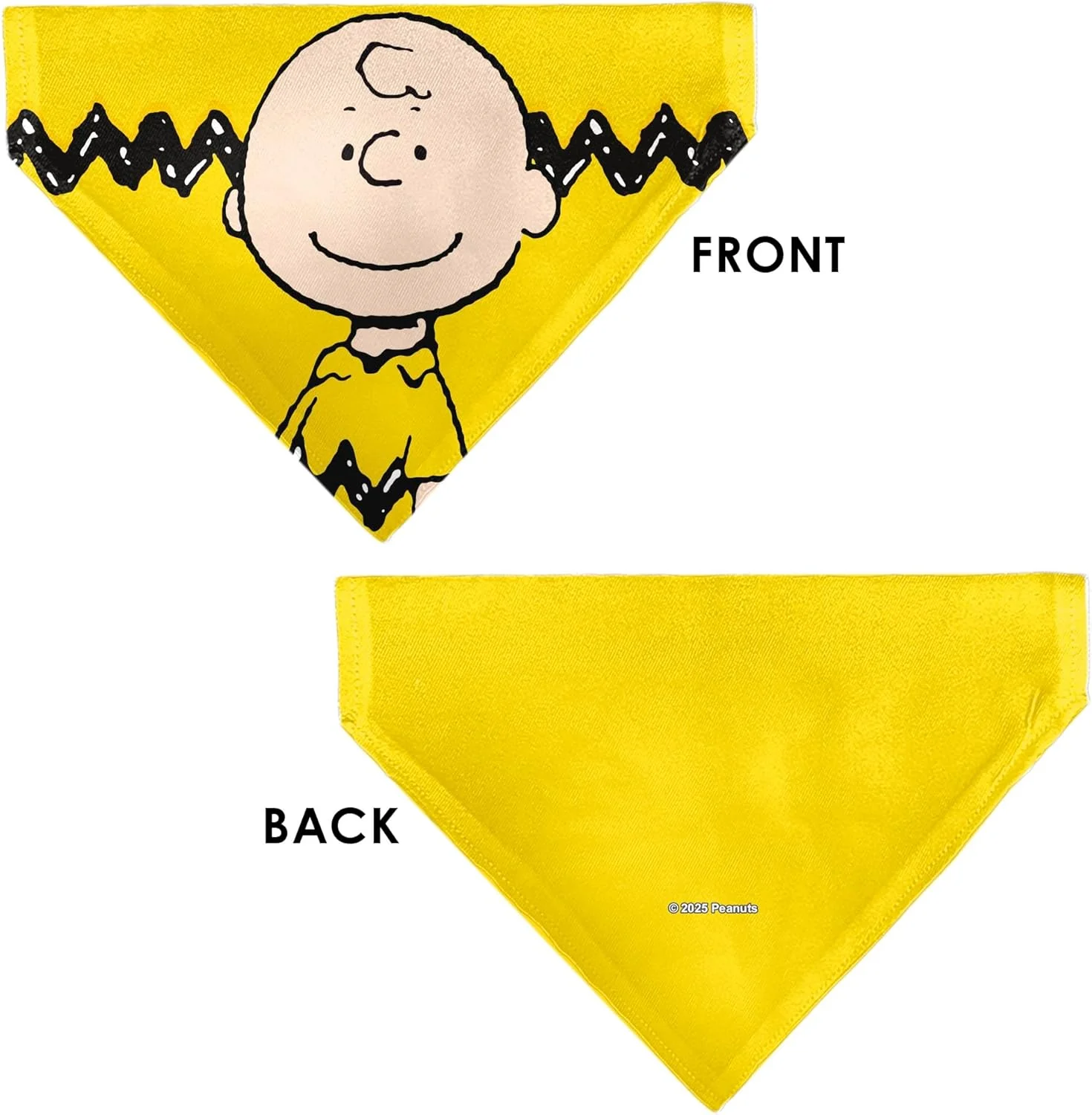 دستمال گردن سگ طرح بادام زمینی، چارلی براون با حالت چهره خندان و راه راه زرد، مدل سُر خوردن روی قلاده