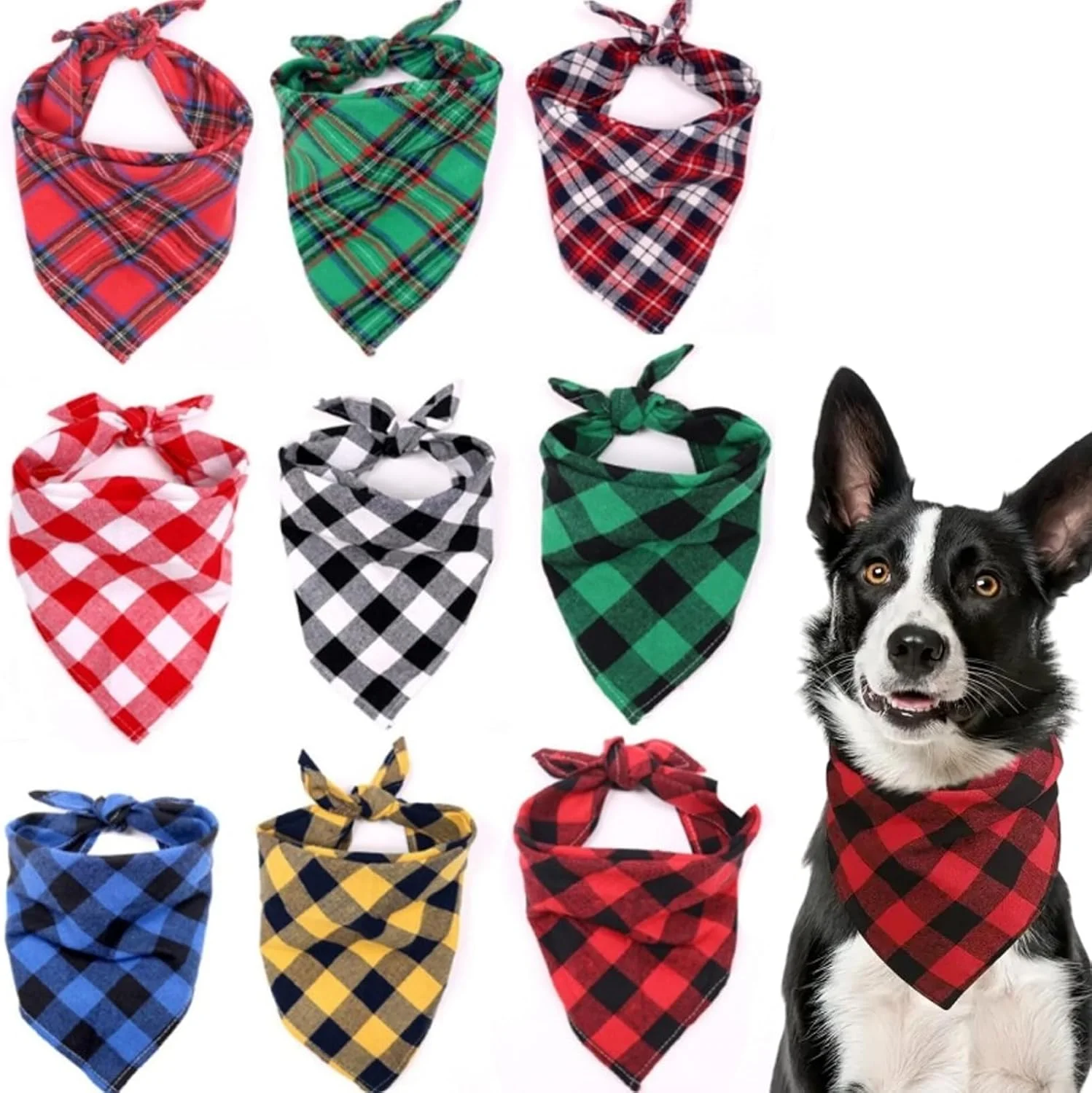 دستمال گردن سگ یک عددی (چهارخانه قرمز سایز بزرگ) - روسری مثلثی سگ برای استایل و کنترل آب دهان