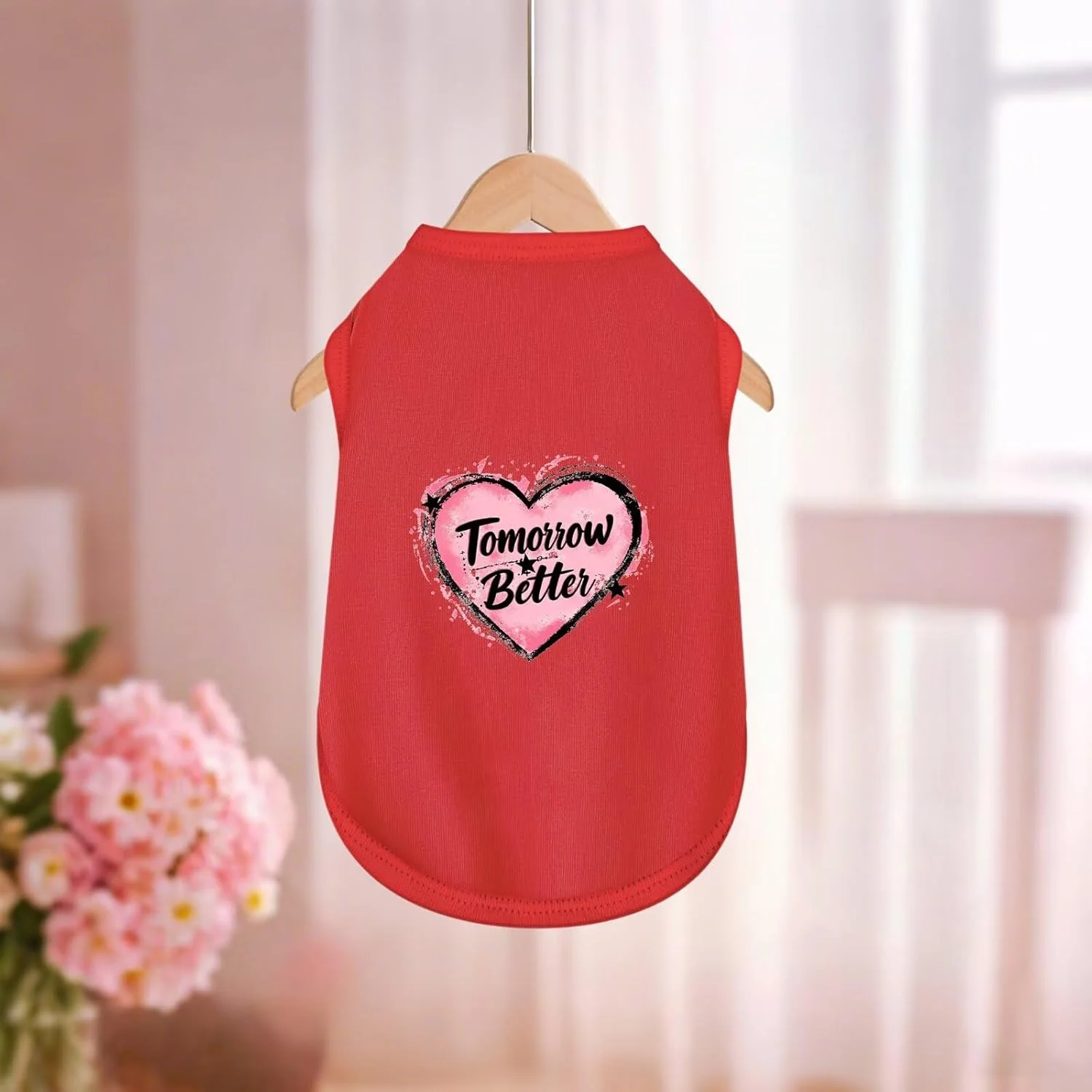 لباس حیوانات خانگی: تاپ سگ بدون آستین با کیفیت عالی و چاپ Tomorrow Better، قرمز، سایز XL