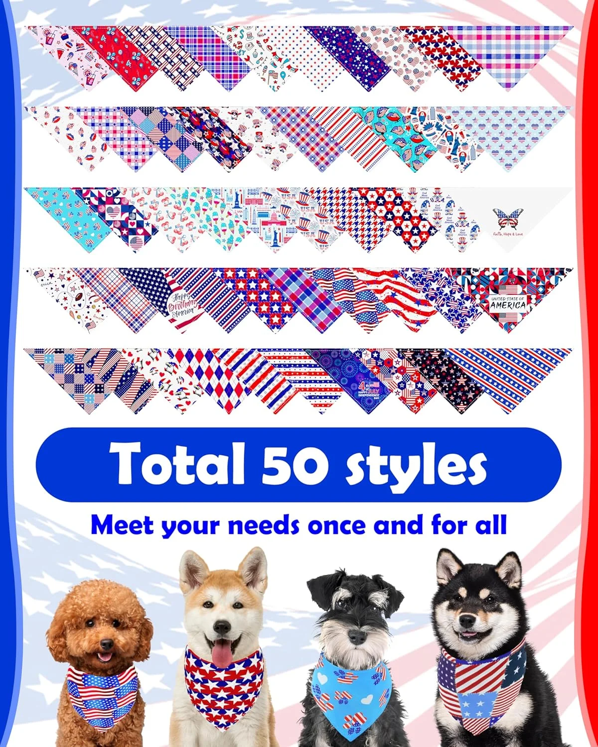 پک 50 عددی دستمال گردن سگ طرح پرچم آمریکا، قابل شستشو، طرح ستاره و راه راه، پیشبند مثلثی، مناسب سگ و گربه، لوازم آرایش حیوانات خانگی دخترانه و پسرانه پک 50 عددی دستمال گردن سگ طرح پرچم آمریکا، قابل شستشو، طرح ستاره و راه راه، پیشبند مثلثی، مناسب سگ و گربه، لوازم آرایش حیوانات خانگی دخترانه و پسرانه