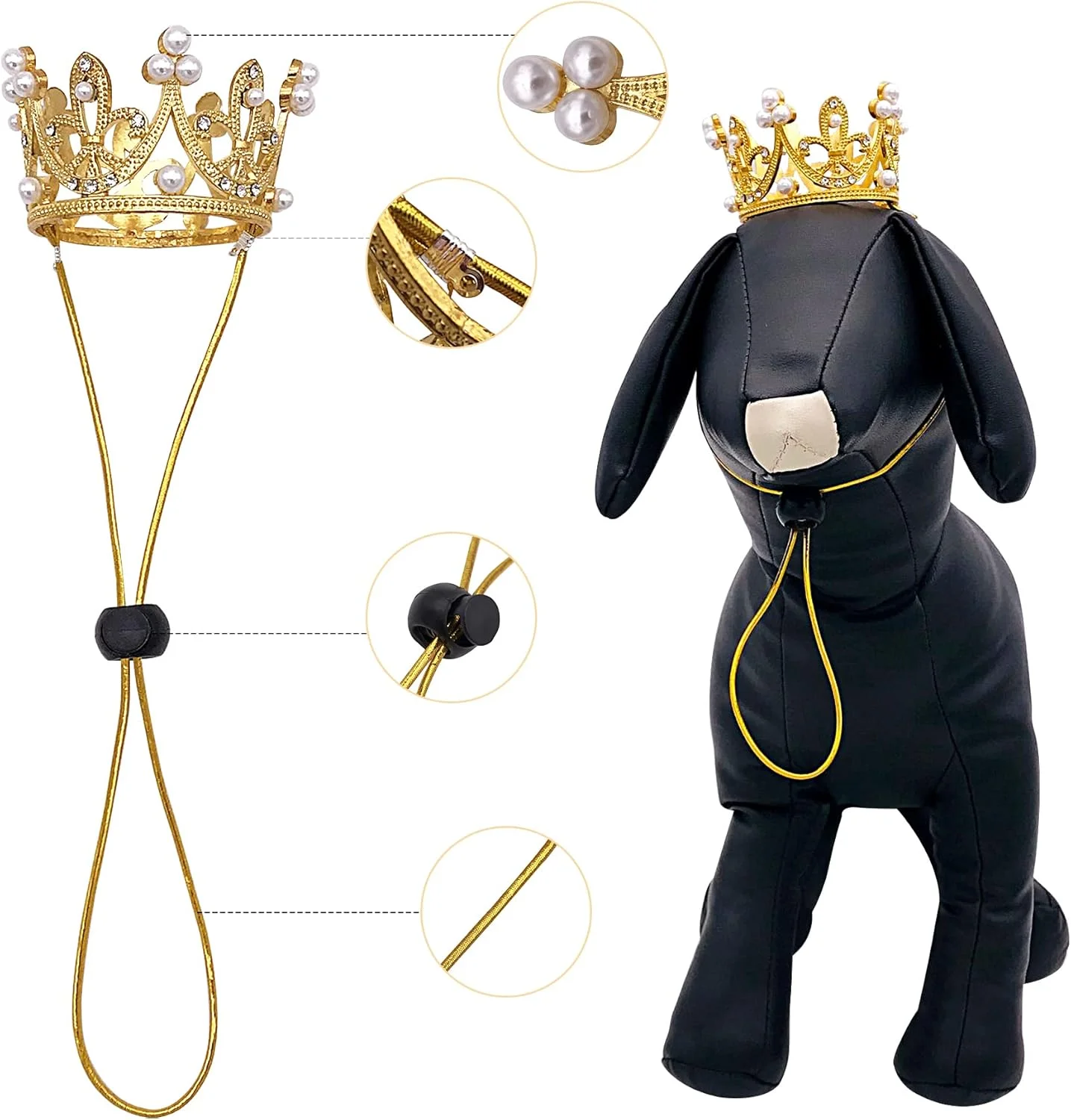 پت شو 2 عدد تاج سر سگ کوچک، کلاه خرگوشی گربه ای برای جشن تولد، تاج مروارید مصنوعی نگین دار طلایی نقره ای برای پسر دختر، لوازم جانبی مو عروسی، لوازم تزئینی عکس