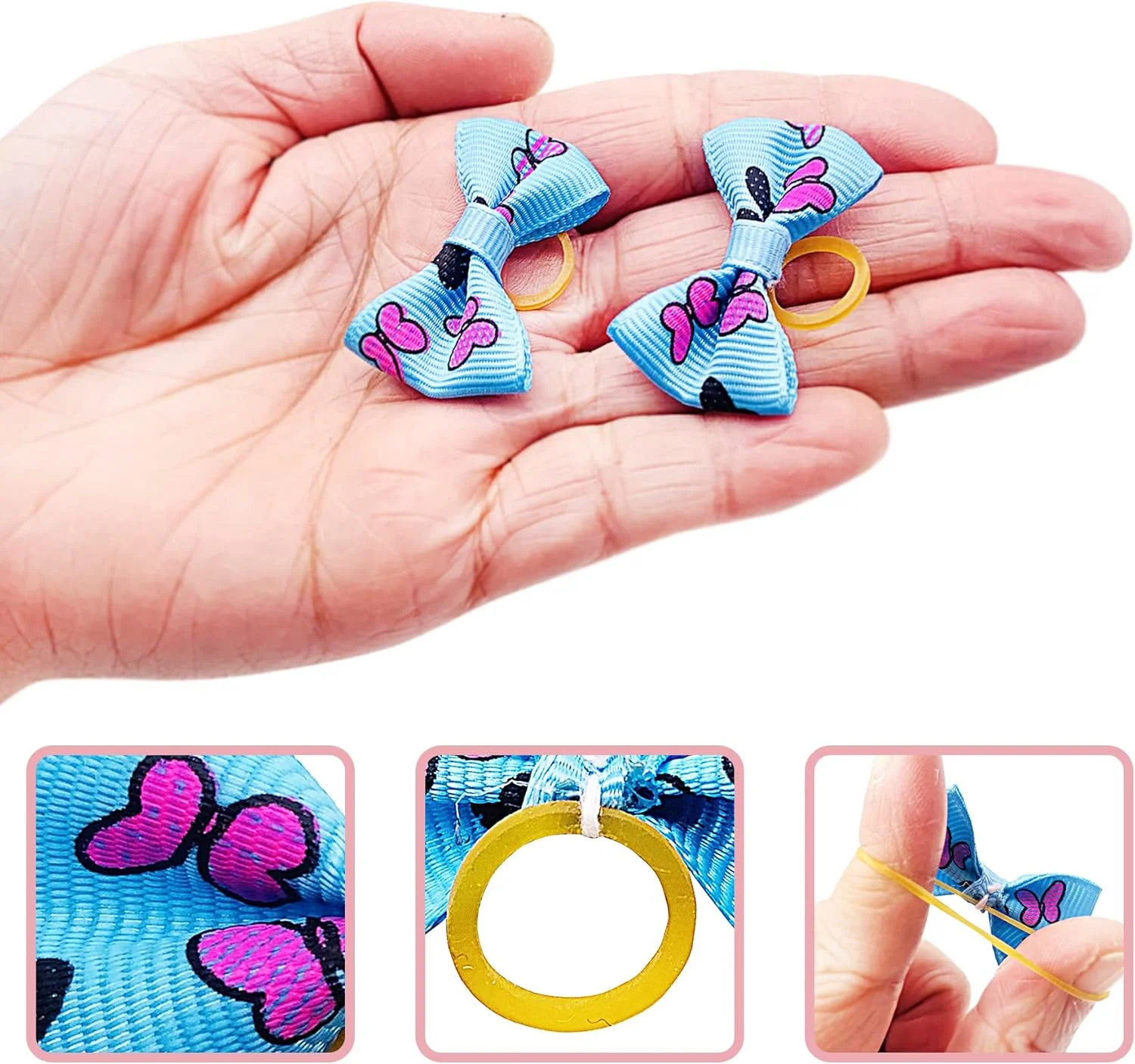 پاپیون موی سگ کوچک پت شو با کش مو، تزئین موی توله سگ و گربه، لوازم جانبی آرایش مو، رنگ های متنوع به صورت تصادفی