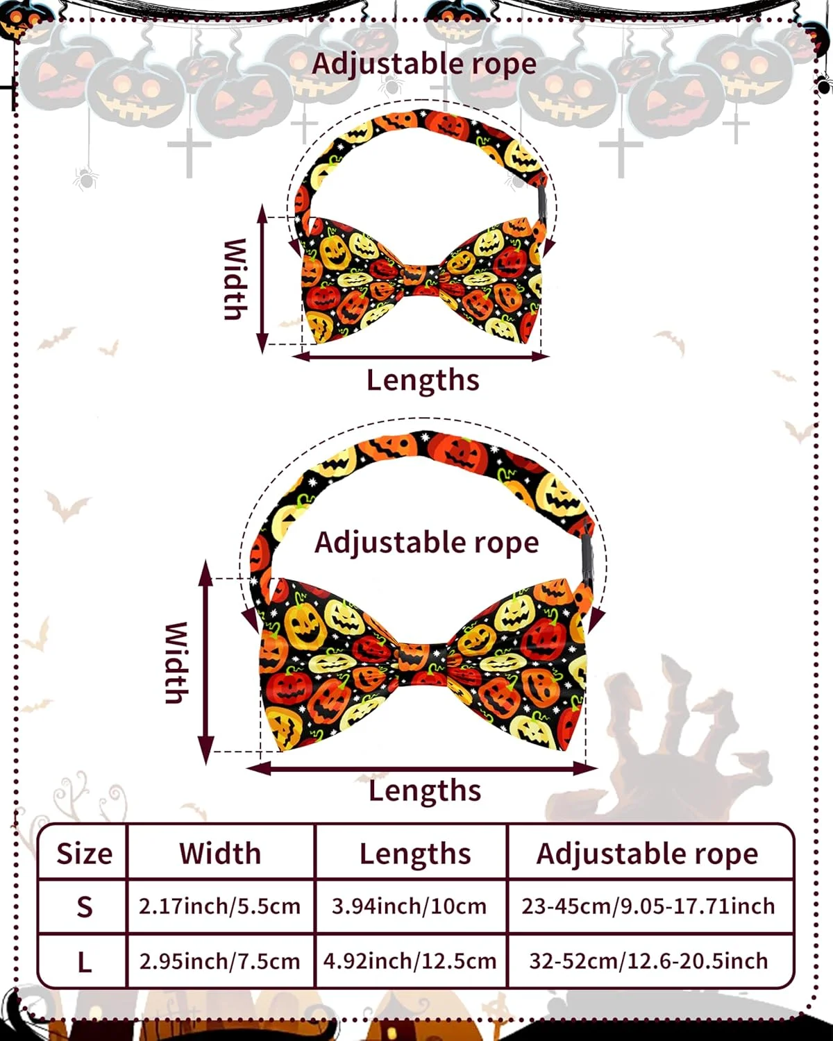 پت شو بسته 30 عددی پاپیون یقه سگ طرح هالووین، مناسب سگ های بزرگ و متوسط، پاپیون های قابل تنظیم طرح کدو تنبل و شبح، لوازم جانبی نظافت حیوانات خانگی (بزرگ)