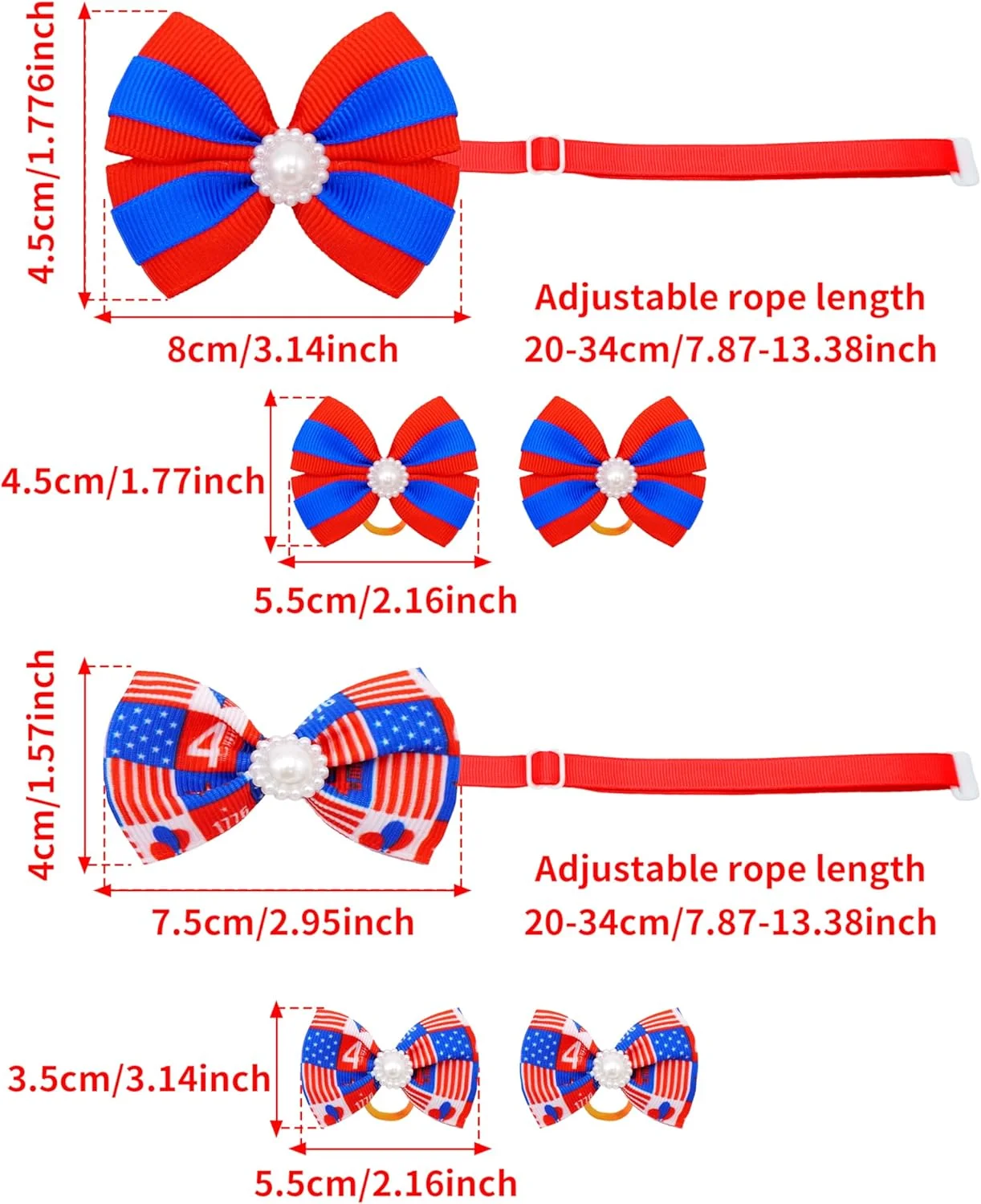 پاپیون مو سگ کوچک پت شو، بسته 60 عددی، طرح روز استقلال آمریکا، به همراه پاپیون های طرح میهن پرستانه برای سگ و گربه، مناسب سگ های پسر و دختر، طرح پرچم آمریکا، پاپیون های قابل تنظیم برای قلاده حیوانات خانگی، لوازم آرایش مو، مناسب مهمانی، 20 ست متنوع