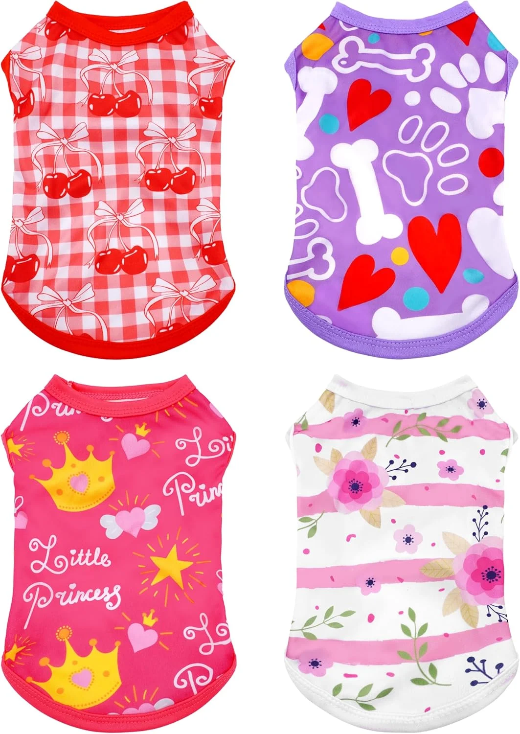 ست 4 عددی تیشرت سگ PET SHOW برای سگ های کوچک، تاپ رکابی دخترانه، تیشرت قرمز و صورتی، جلیقه بدون آستین حیوانات خانگی، لباس سگ دخترانه (بزرگ)
