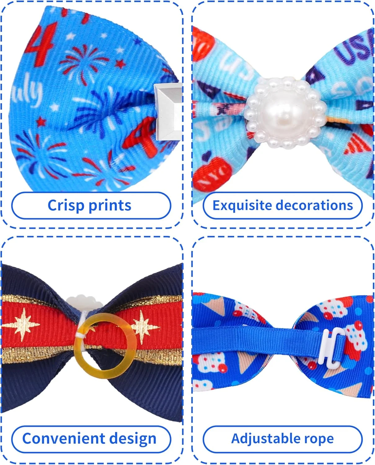 پاپیون مو سگ کوچک پت شو، بسته 60 عددی، طرح روز استقلال آمریکا، به همراه پاپیون های طرح میهن پرستانه برای سگ و گربه، مناسب سگ های پسر و دختر، طرح پرچم آمریکا، پاپیون های قابل تنظیم برای قلاده حیوانات خانگی، لوازم آرایش مو، مناسب مهمانی، 20 ست متنوع