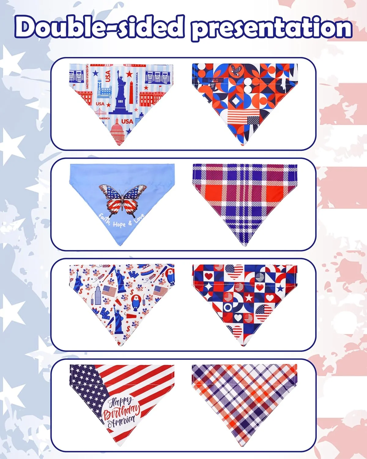 ست چهارتایی دستمال گردن سگ کوچک طرح جشن چهارم جولای، قابل نصب روی قلاده، طرح پرچم آمریکا، دو رو، مناسب سگ و گربه، پیشبند طرح میهنی، قابل نصب روی قلاده، مناسب سگ های پسر و دختر، لوازم پیرایش حیوانات خانگی، سایز M