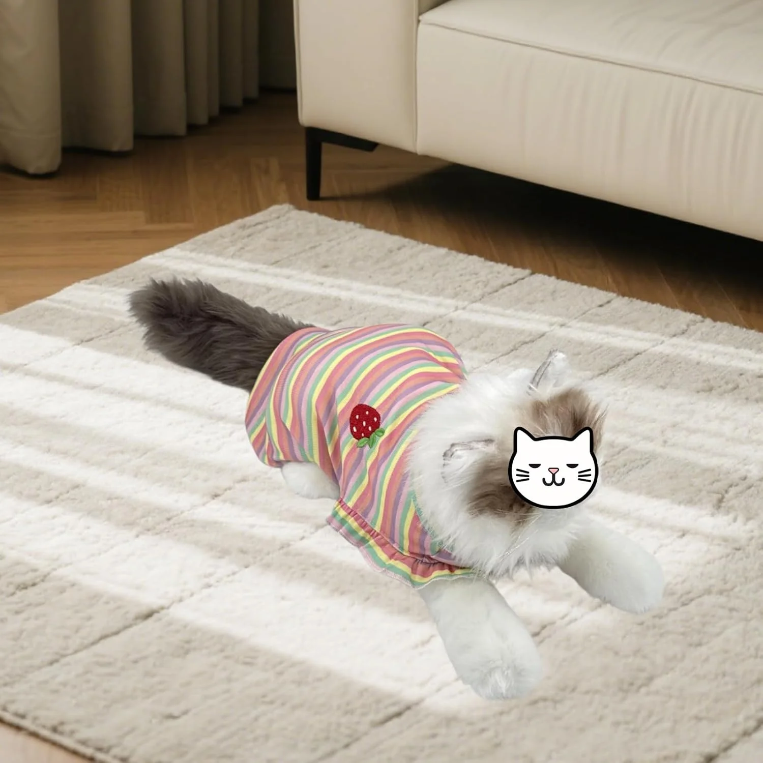 لباس راه راه آستین کوتاه حیوانات خانگی با گلدوزی توت فرنگی