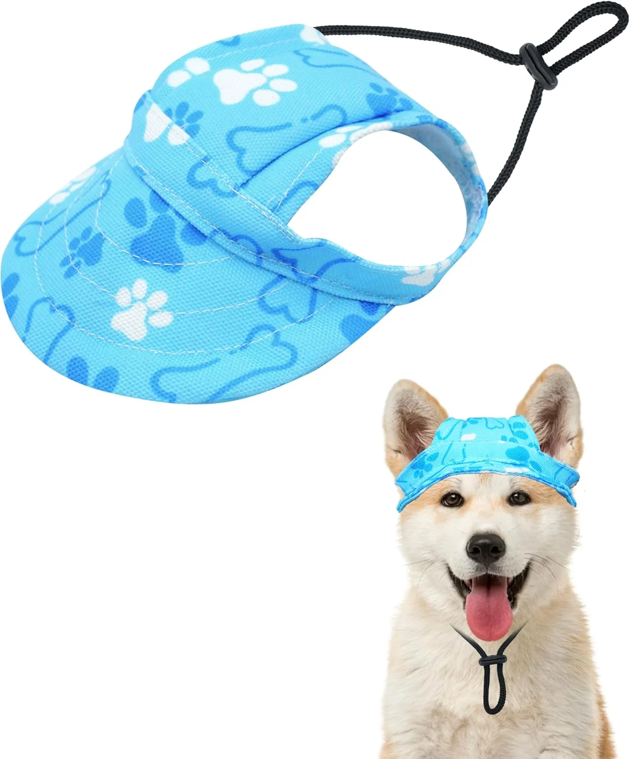 کلاه بیسبال سگ پت شو طرح پنجه، کلاه آفتابی سگ ضد آب با سوراخ های گوش و بند قابل تنظیم - آبی/S