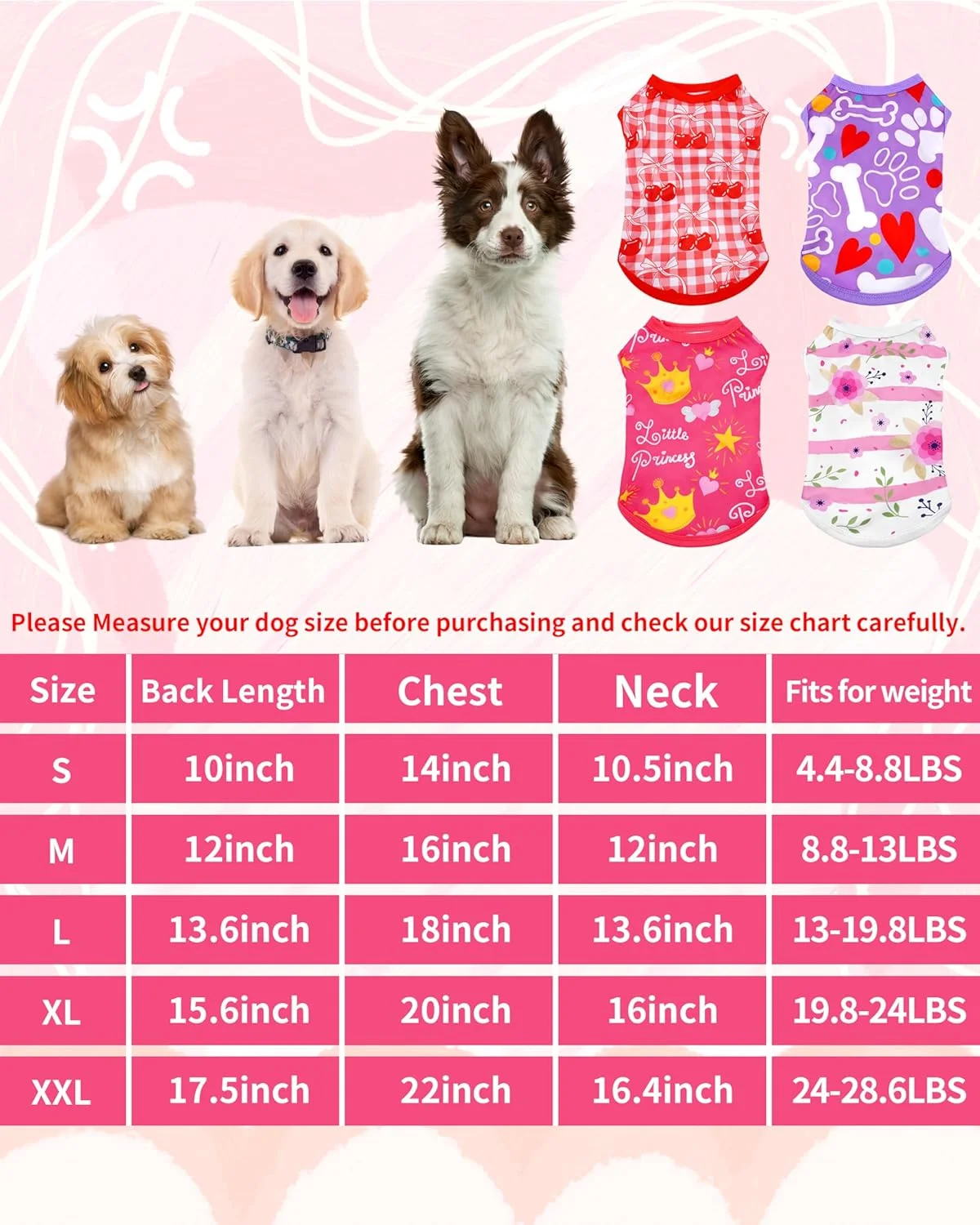 ست 4 عددی تیشرت سگ PET SHOW برای سگ های کوچک و متوسط، تاپ رکابی دخترانه قرمز و صورتی، لباس سگ بدون آستین (XX-Large)