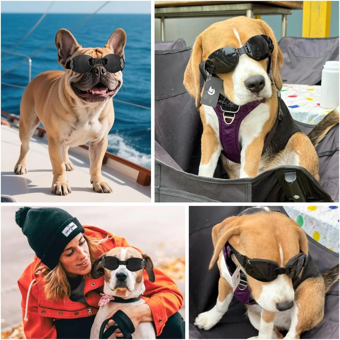 عینک آفتابی تاشو سگ پتلسو، عینک سگ مقاوم در برابر اشعه ماوراء بنفش برای سگ های کوچک و متوسط، مناسب برای رانندگی/مسافرت در فضای باز