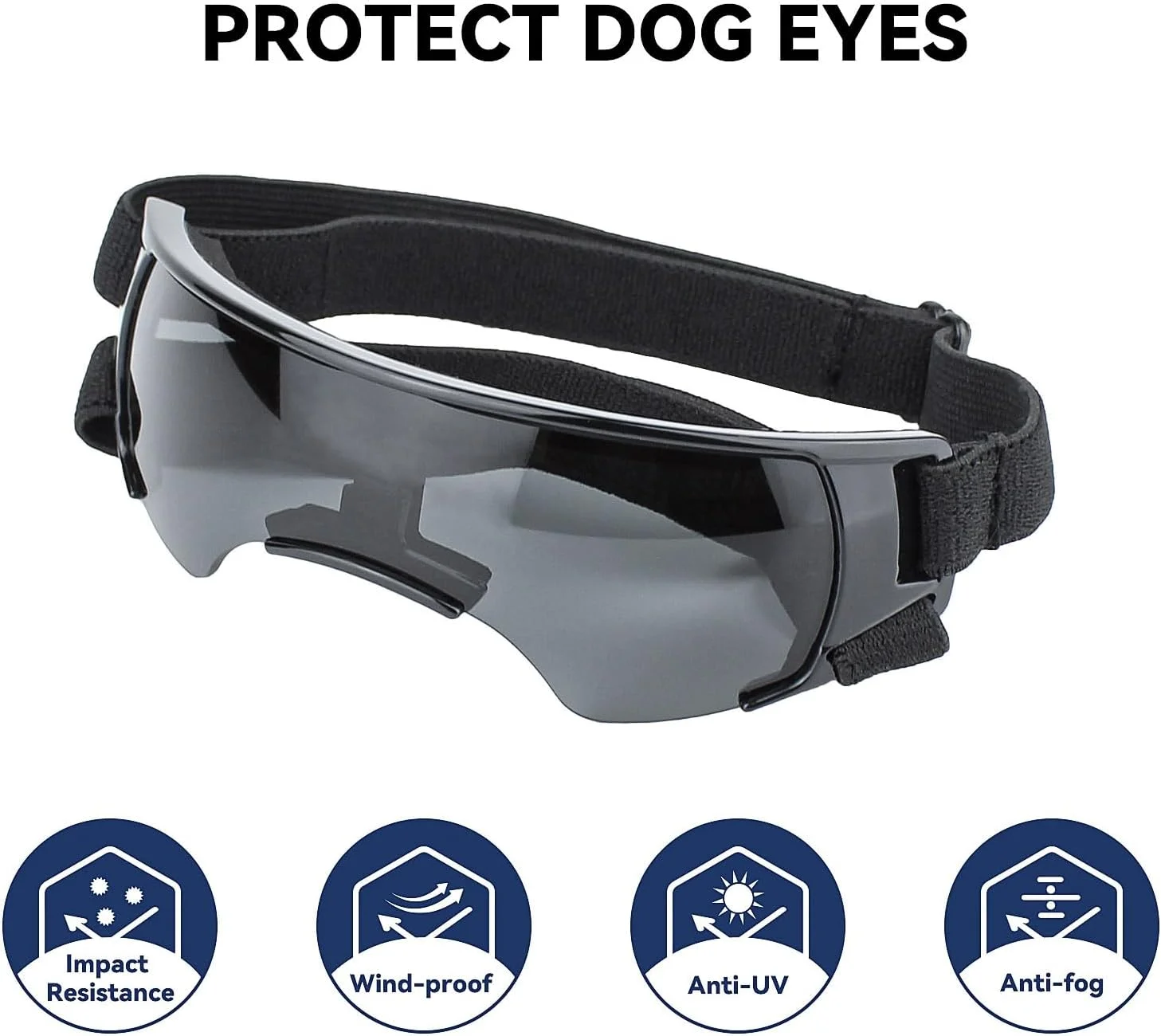 عینک محافظ سگ کوچک PETLESO، عینک آفتابی ضد اشعه ماوراء بنفش برای رانندگی، دوچرخه سواری، پیاده روی در فضای باز، محافظت از چشم در برابر باد، گرد و غبار و برف، عینک حیوانات خانگی با بند قابل تنظیم، مشکی