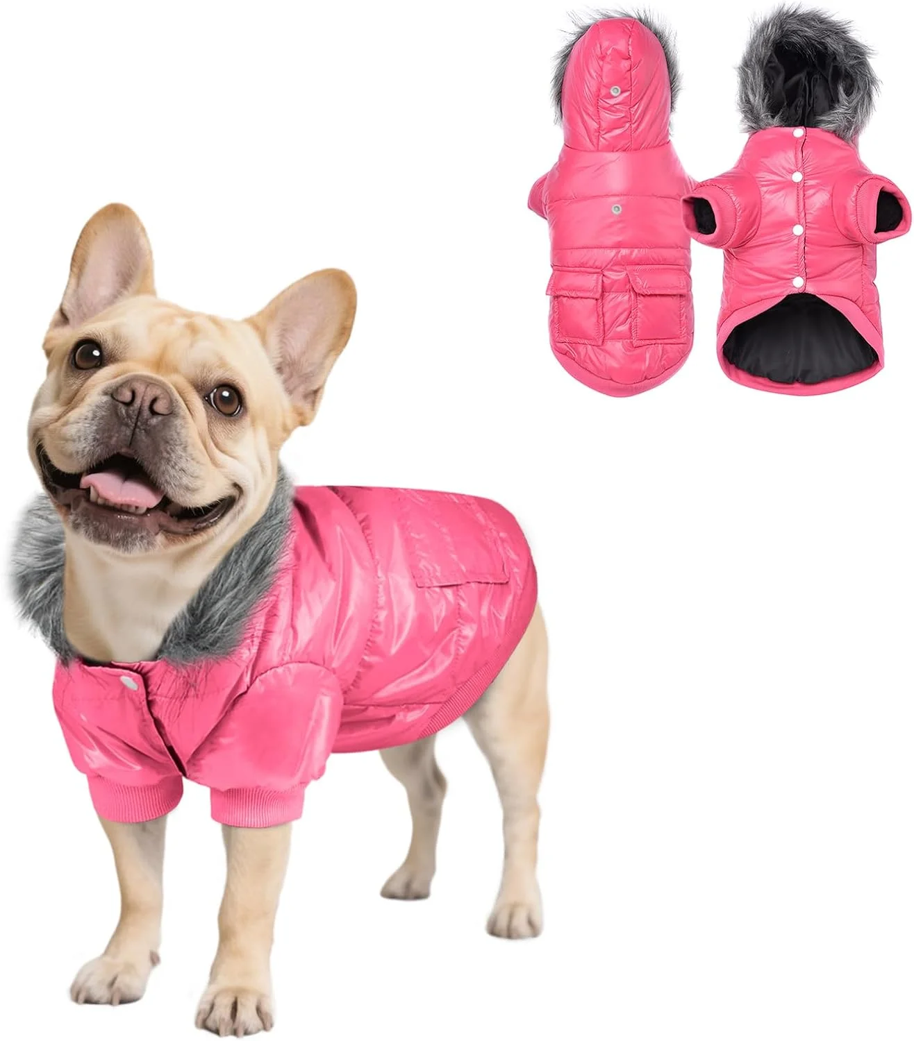 کت زمستانی سگ کوچک پتلسو، ژاکت گرم برای هوای سرد، ضد باد و ضد آب با سوراخ قلاده برای توله سگ های کوچک، صورتی XXL