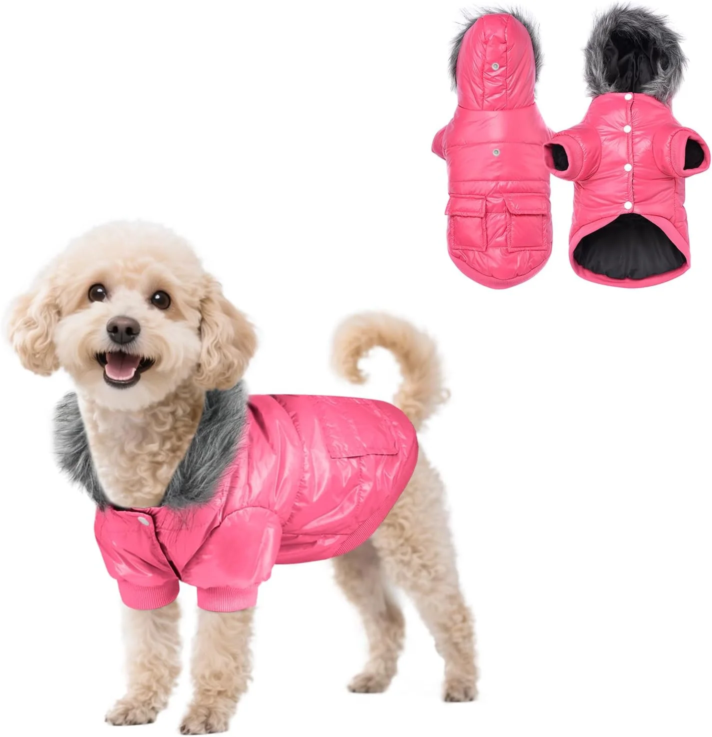 کت زمستانی سگ کوچک پتلسو، ژاکت گرم برای هوای سرد، ضد باد و ضد آب با سوراخ قلاده، مناسب توله سگ های کوچک، چیواوا و یورکی، صورتی M