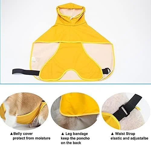 بارانی سگ پت‌مولیکو با کلاه، ژاکت بارانی سگ قابل تنظیم، پانچوی ضد آب سگ کوچک برای اشنوزر، بیگل، بولداگ فرانسوی، پینچر مینیاتوری (L, زرد)