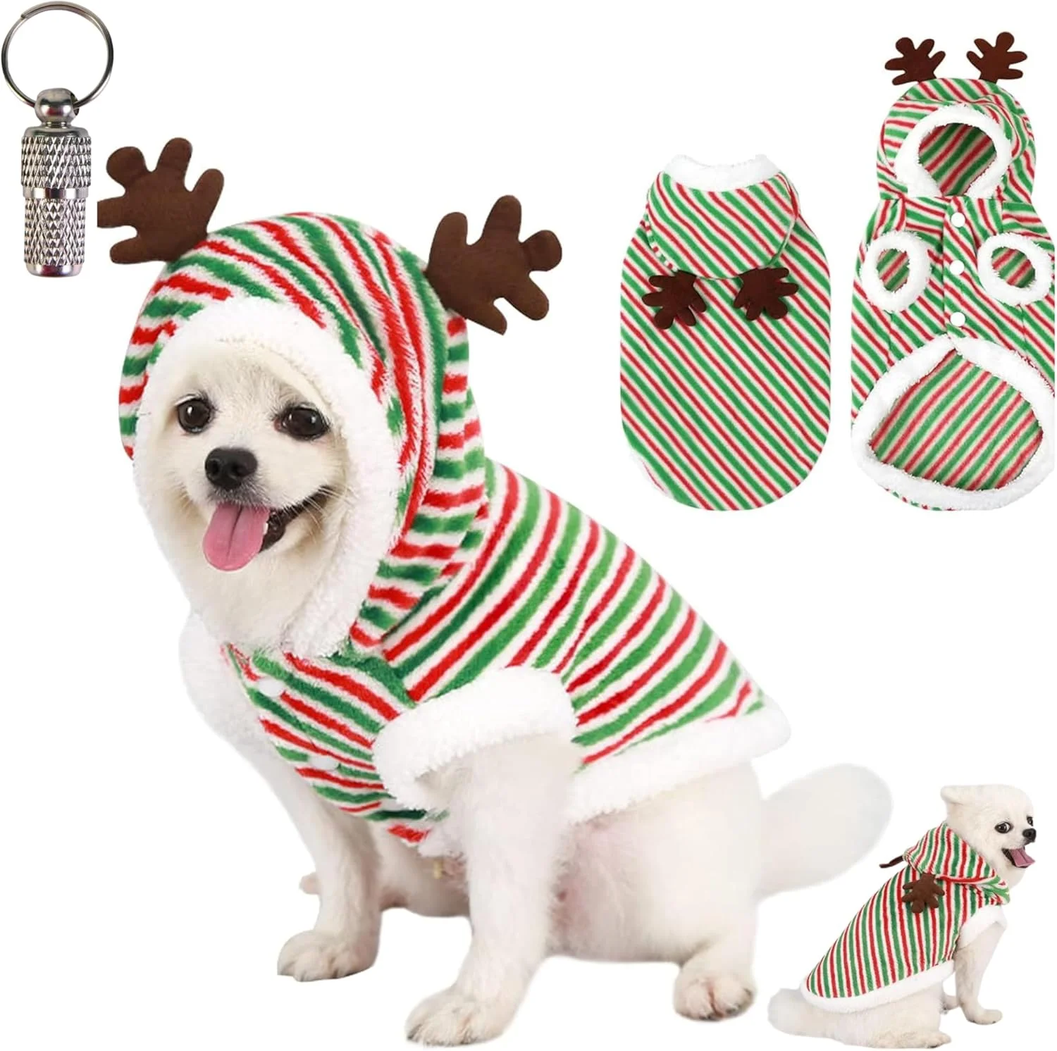 هودی سگ طرح گوزن شمالی کریسمس PETSARY به همراه یک عدد پلاک شناسایی حیوان خانگی - لباس گرم زمستانی - پلیور نرم و تنفسی با طرح گوش گوزن شمالی (کوچک)