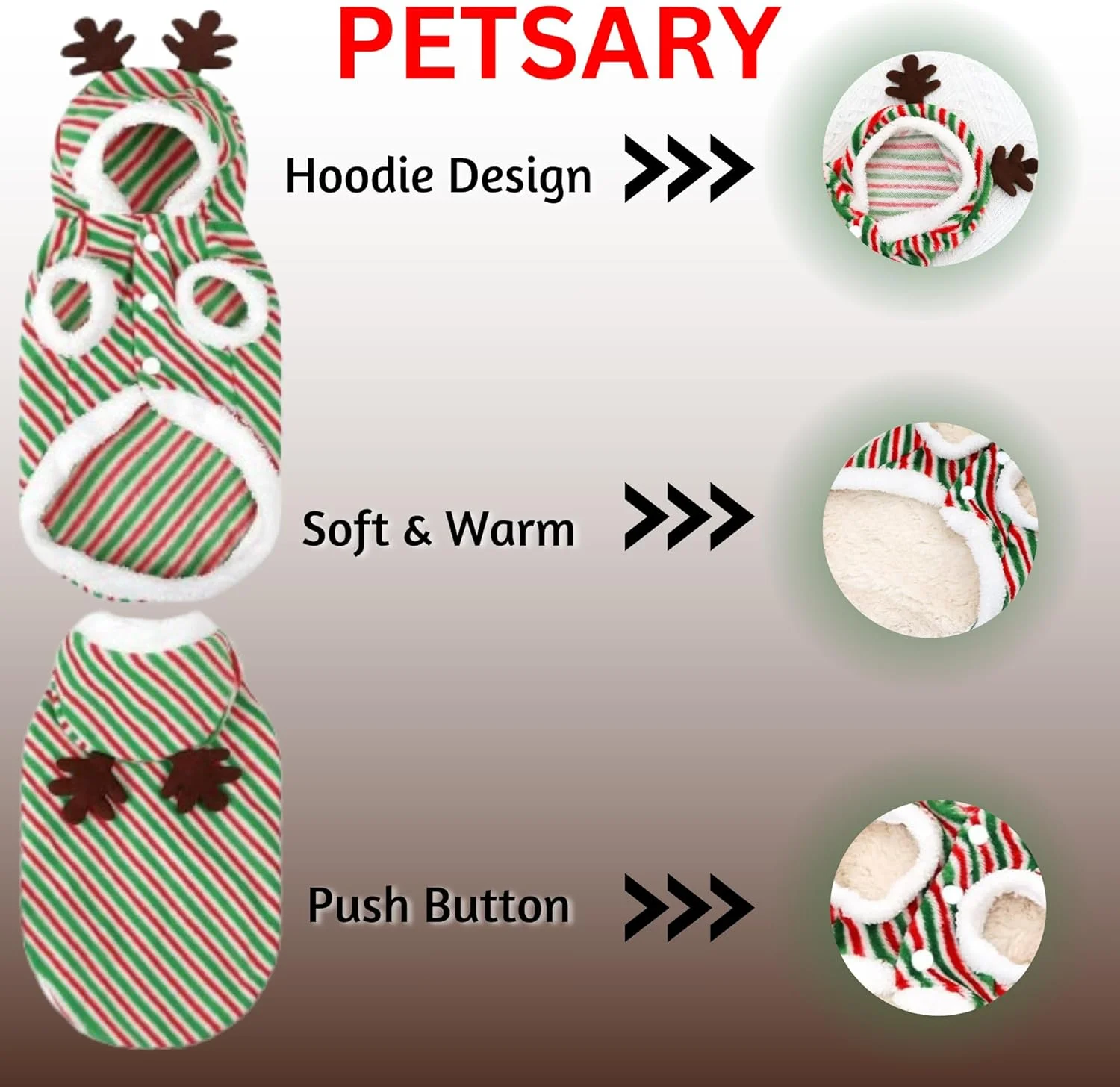 هودی سگ طرح گوزن شمالی کریسمس PETSARY به همراه یک عدد پلاک شناسایی حیوان خانگی - لباس گرم زمستانی - پلیور نرم و تنفسی با طرح گوش گوزن شمالی (کوچک)