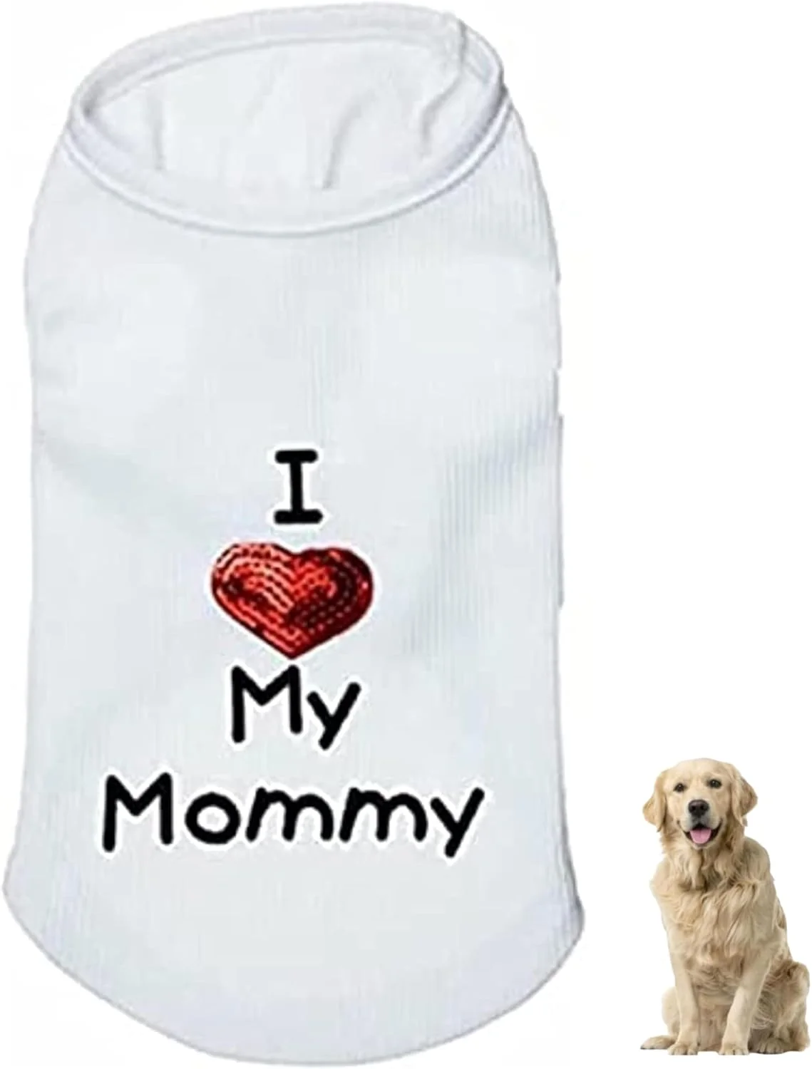تی‌شرت سگ طرح "مامانمو دوست دارم" پتساری - لباس آستین حلقه ای محافظ سگ - لباس جلیقه ای با شعار سگ و گربه - بلوز خنک، نرم، سبک و قابل تنفس (سایز کوچک، سفید)