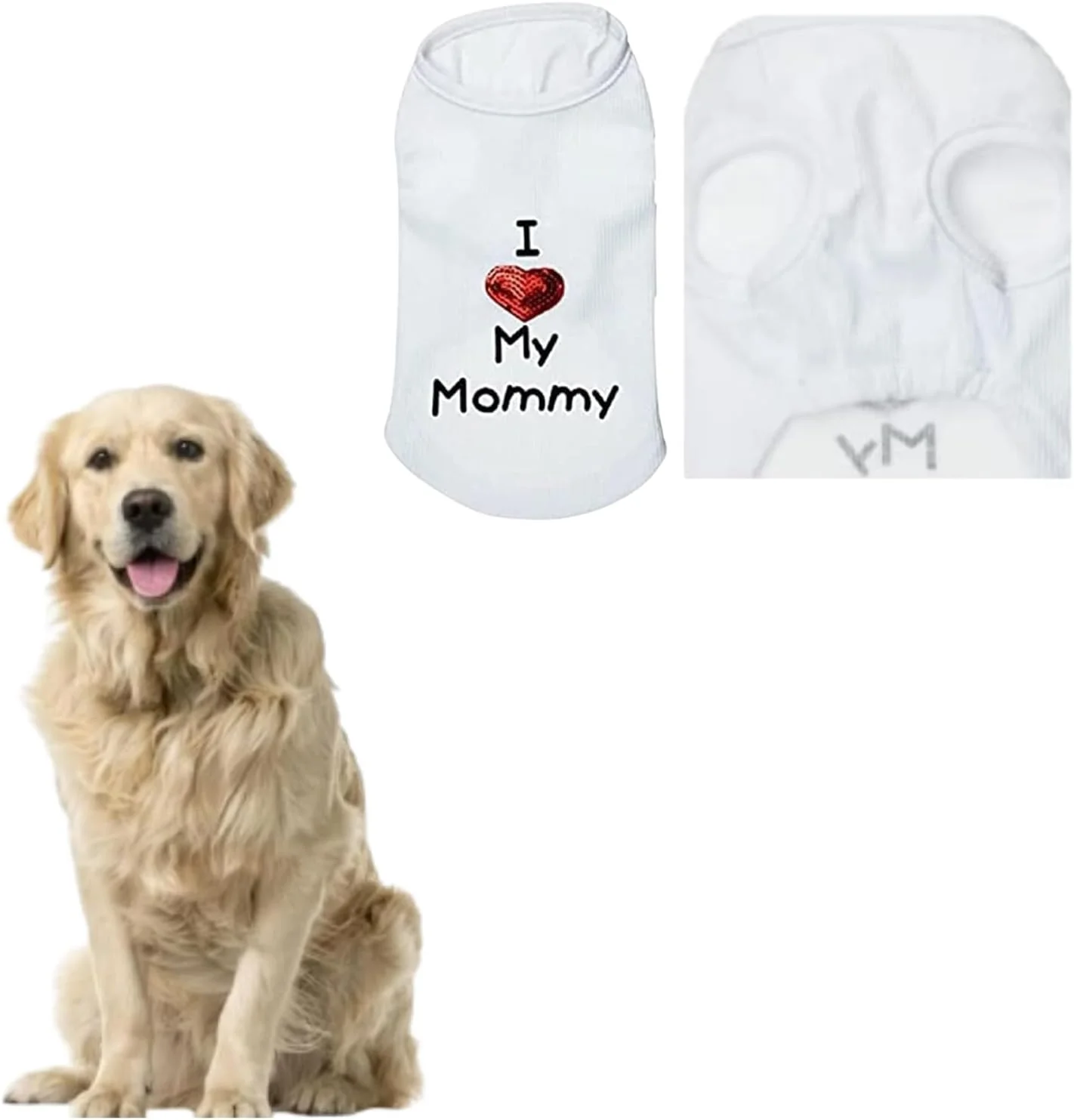 تی‌شرت سگ طرح "مامانمو دوست دارم" پتساری - لباس آستین حلقه ای محافظ سگ - لباس جلیقه ای با شعار سگ و گربه - بلوز خنک، نرم، سبک و قابل تنفس (سایز کوچک، سفید)