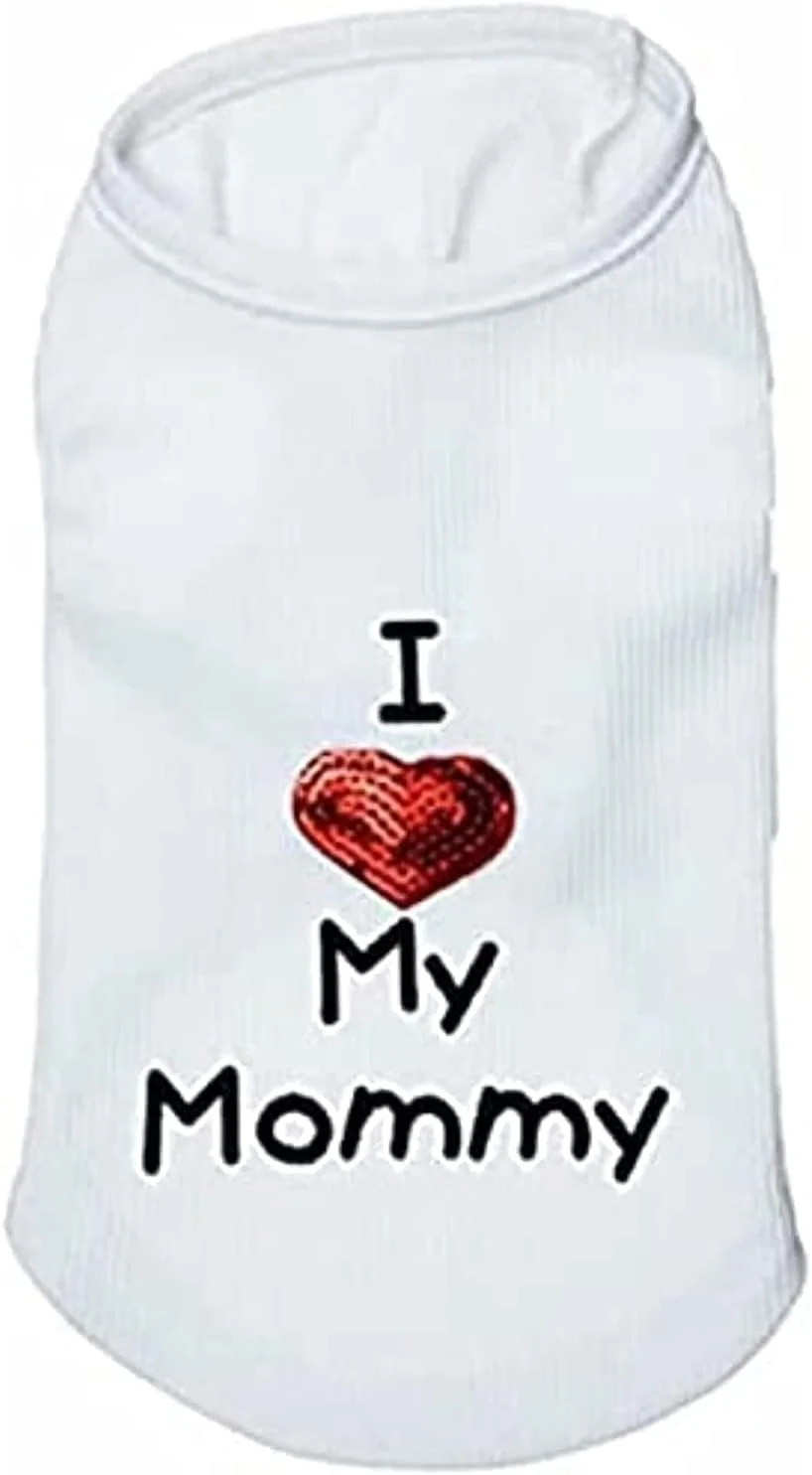 تی‌شرت سگ طرح "مامانمو دوست دارم" پتساری - لباس آستین حلقه ای محافظ سگ - لباس جلیقه ای با شعار سگ و گربه - بلوز خنک، نرم، سبک و قابل تنفس (سایز کوچک، سفید)