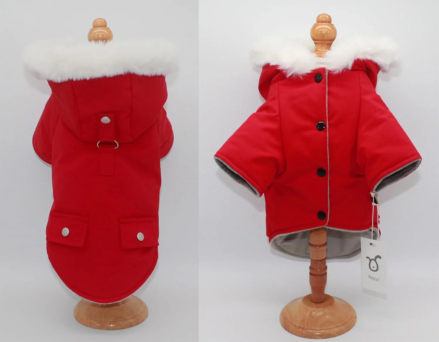 کت گرم سگ پتزی مناسب هوای سرد زمستانی، ژاکت کلاه دار سگ، لباس سگ کوچک، توله سگ، سگ متوسط ​​بزرگ، لباس گربه، پارک برفی عایق دار (قرمز، بزرگ)