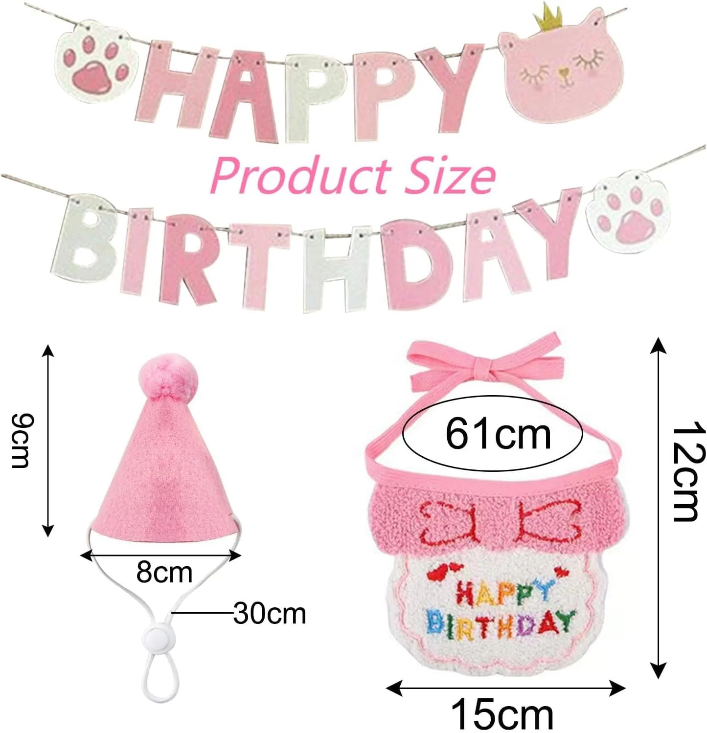 ست کلاه و دستمال گردن تولد حیوانات خانگی 3 تکه با بنر تولدت مبارک، تزئینات مهمانی توله سگ و بچه گربه زیبا، لباس تولد سگ و گربه کوچک، وسایل عکس، لوازم مهمانی