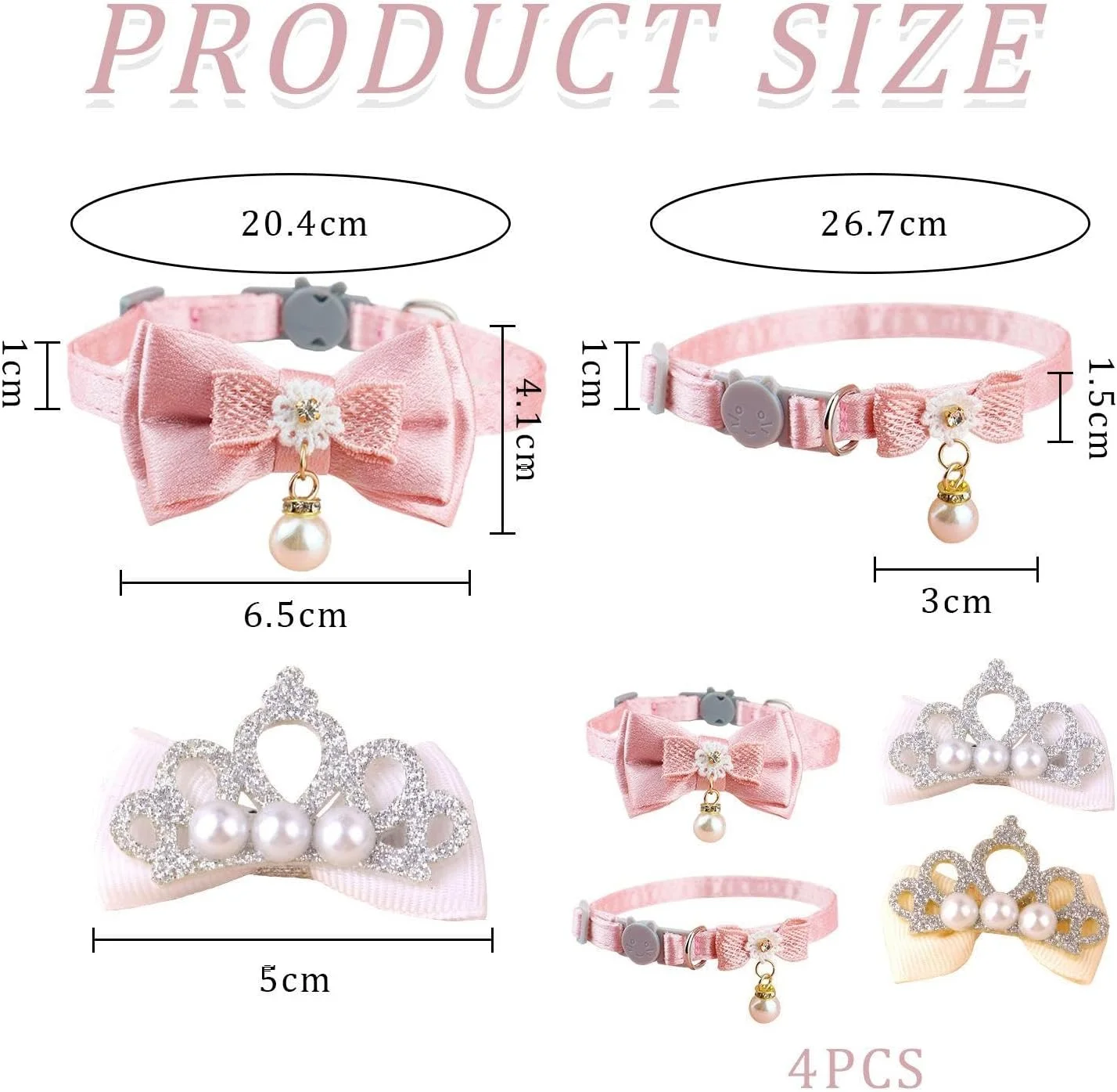 دو عدد قلاده پاپیونی حیوانات خانگی و دو عدد گیره موی حیوانات خانگی، قلاده زیبا، قلاده قابل تنظیم، لوازم آرایش حیوانات خانگی.