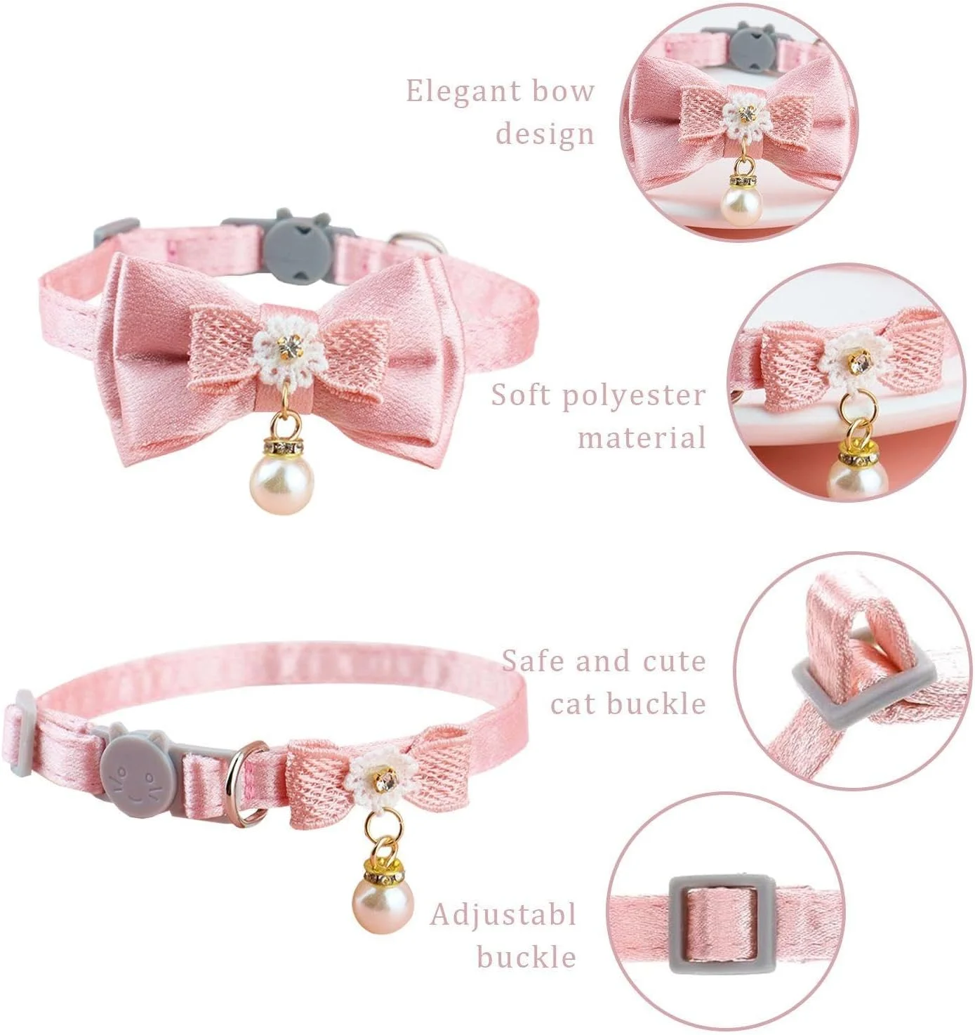 دو عدد قلاده پاپیونی حیوانات خانگی و دو عدد گیره موی حیوانات خانگی، قلاده زیبا، قلاده قابل تنظیم، لوازم آرایش حیوانات خانگی.