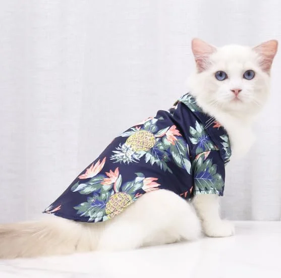 پیراهن حیوانات خانگی با طرح آناناس مناسب بهار و تابستان، تاپ تنفسی سگ و گربه برای حیوانات خانگی کوچک و متوسط، سرمه ای، سایز XS