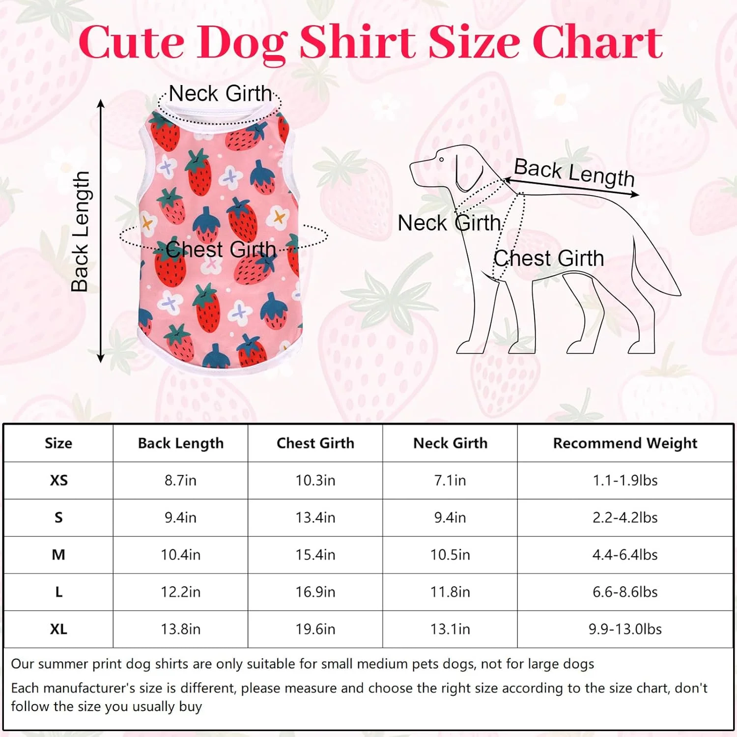 لباس سگ، لباس تابستانی زیبا و نرم، تیشرت چاپی حیوانات خانگی برای سگ ها و گربه های کوچک و متوسط (توت فرنگی 2، S)