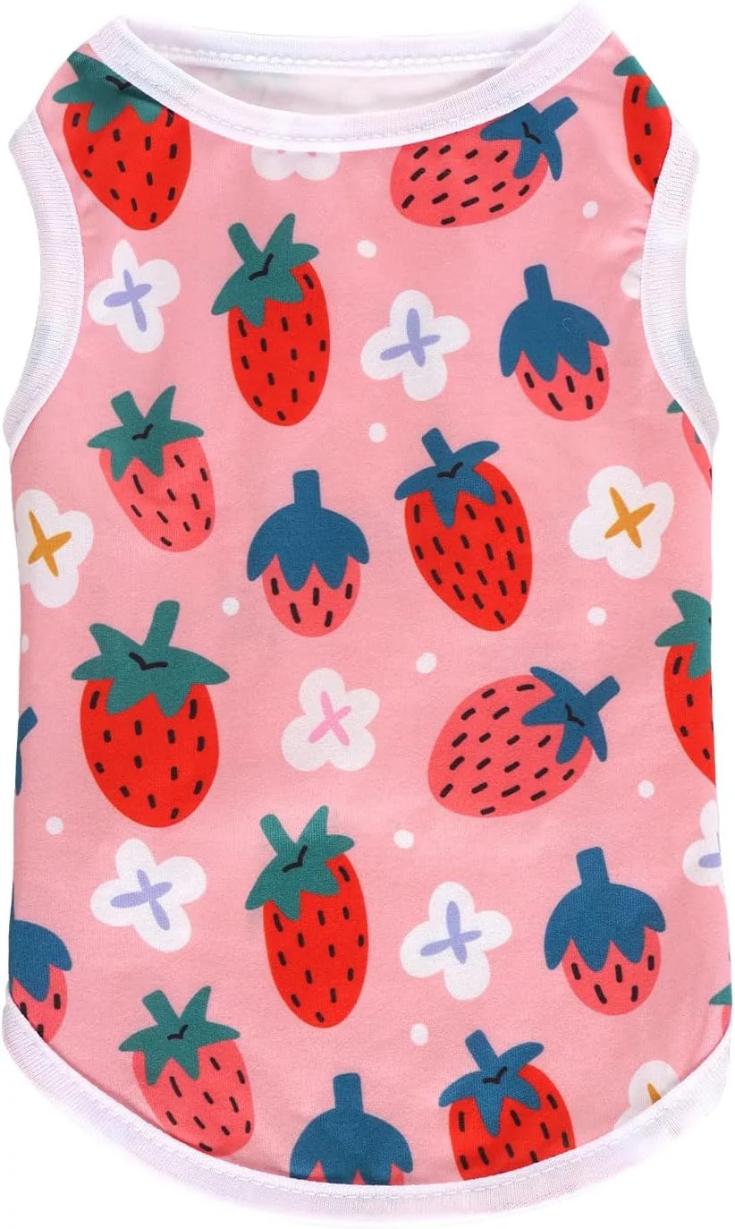 لباس سگ، لباس تابستانی زیبا برای سگ ها، تیشرت نرم حیوانات خانگی، پیراهن چاپی توله سگ برای سگ ها و گربه های کوچک و متوسط (توت فرنگی 2، M)