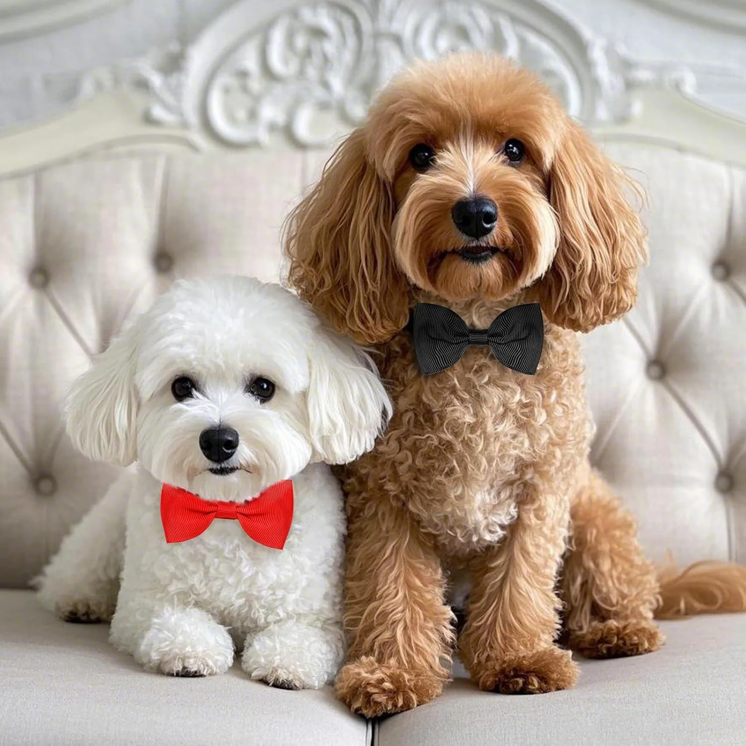 پاپیون سگ پیریو، 2 عددی، قرمز و مشکی، قابل تنظیم، سایز متوسط، پلی استر + پلی اتیلن، مناسب برای سگ های کوچک و متوسط، ایده آل برای عروسی ها و مهمانی ها