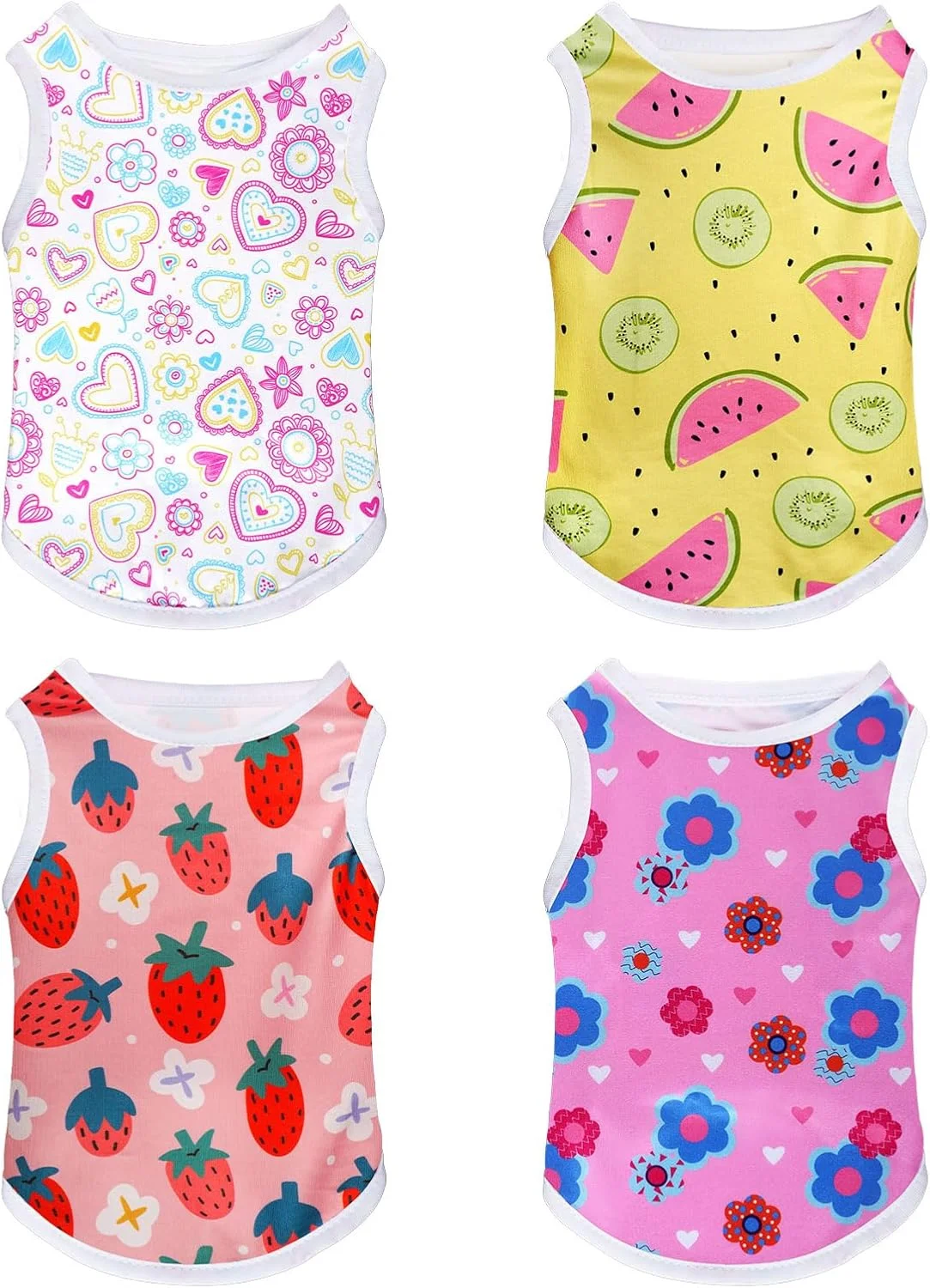 ست 4 عددی تیشرت سگ، لباس تابستانی سگ، تیشرت حیوانات خانگی زیبا، تیشرت چاپی توله سگ برای سگ و گربه های کوچک و متوسط، سایز M