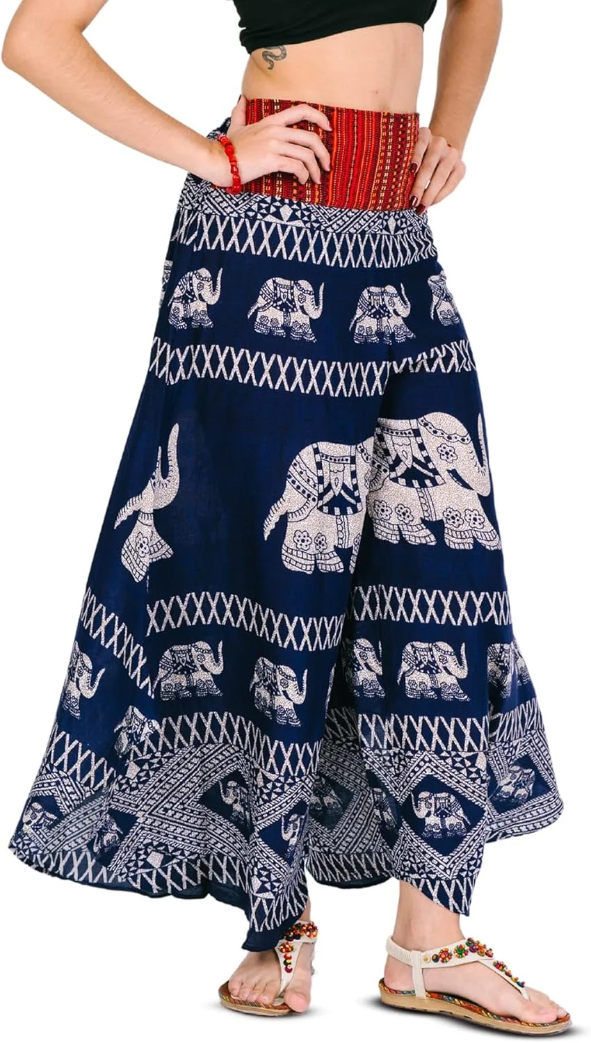 لباس راحتی تابستانی زنانه، شلوار گشاد ریون، شلوار پالازو با تزئینات بافتنی پنبه ای