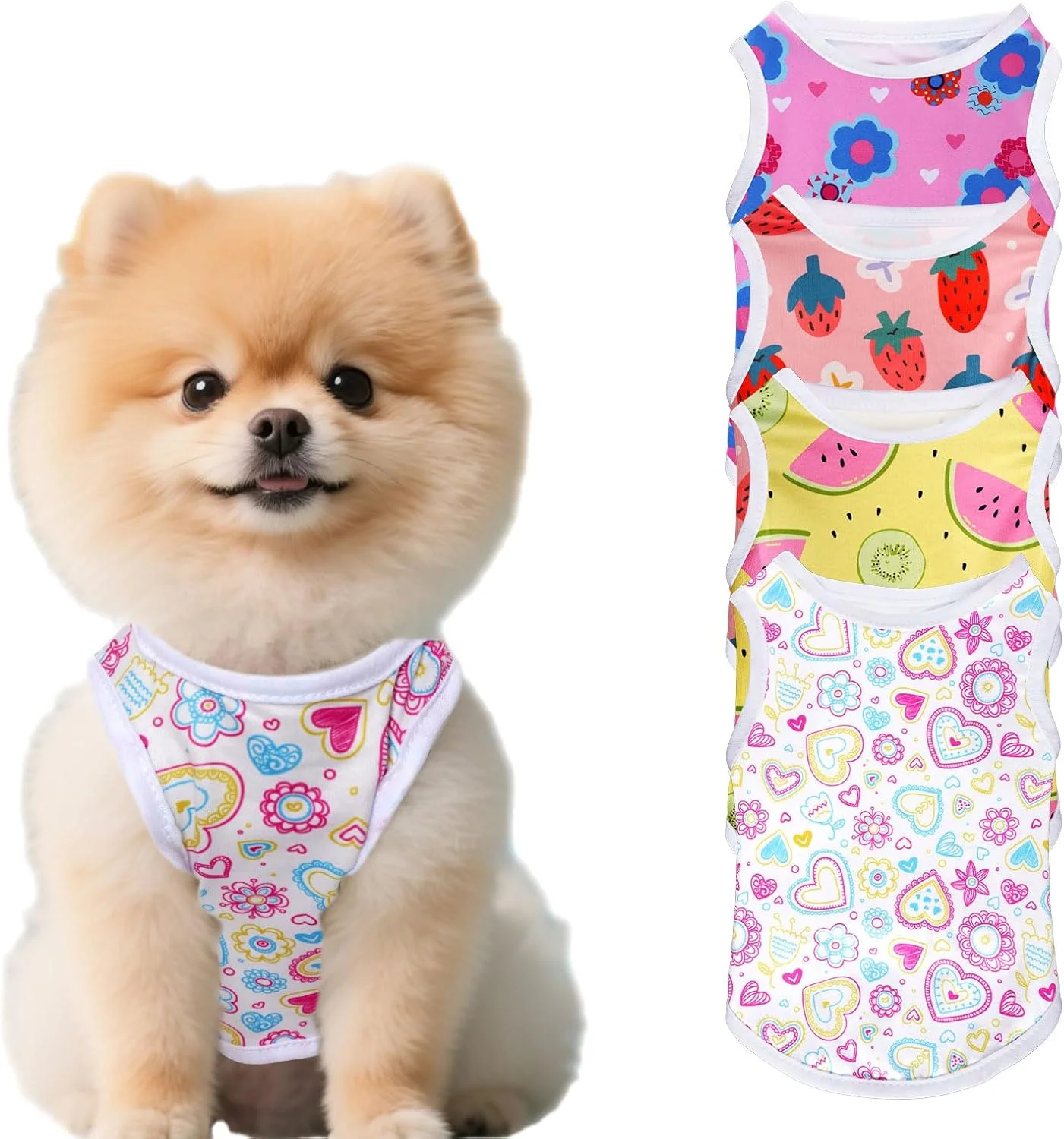 ست 4 عددی تیشرت سگ، لباس تابستانی سگ، تیشرت حیوانات خانگی زیبا، تیشرت چاپی توله سگ برای سگ و گربه های کوچک و متوسط، سایز M