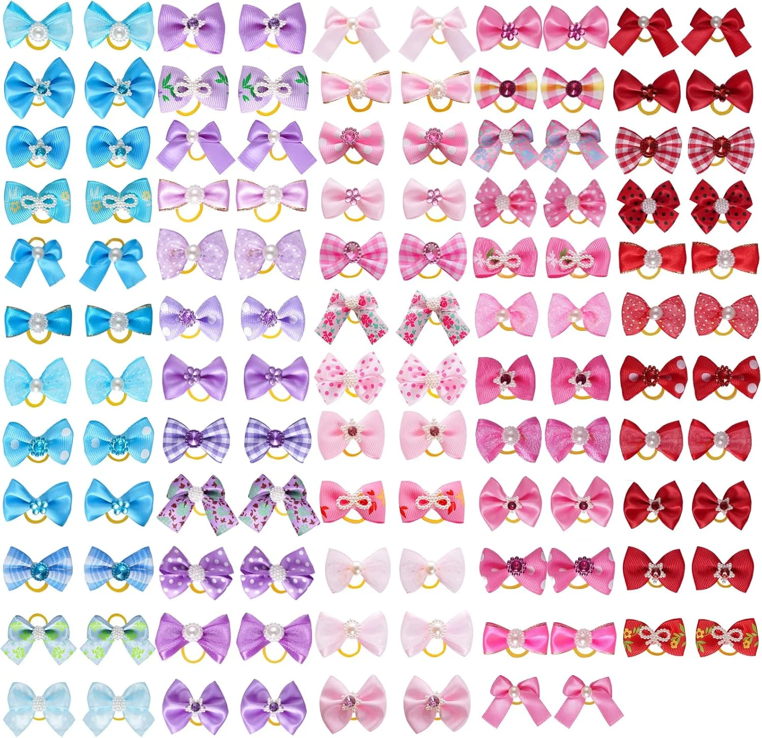 118 عدد پاپیون موی سگ با کش مو، دست ساز، رنگارنگ، طرح های توری، نگین دار و مرواریدی برای سگ های پشمالو، گربه و حیوانات خانگی دختر