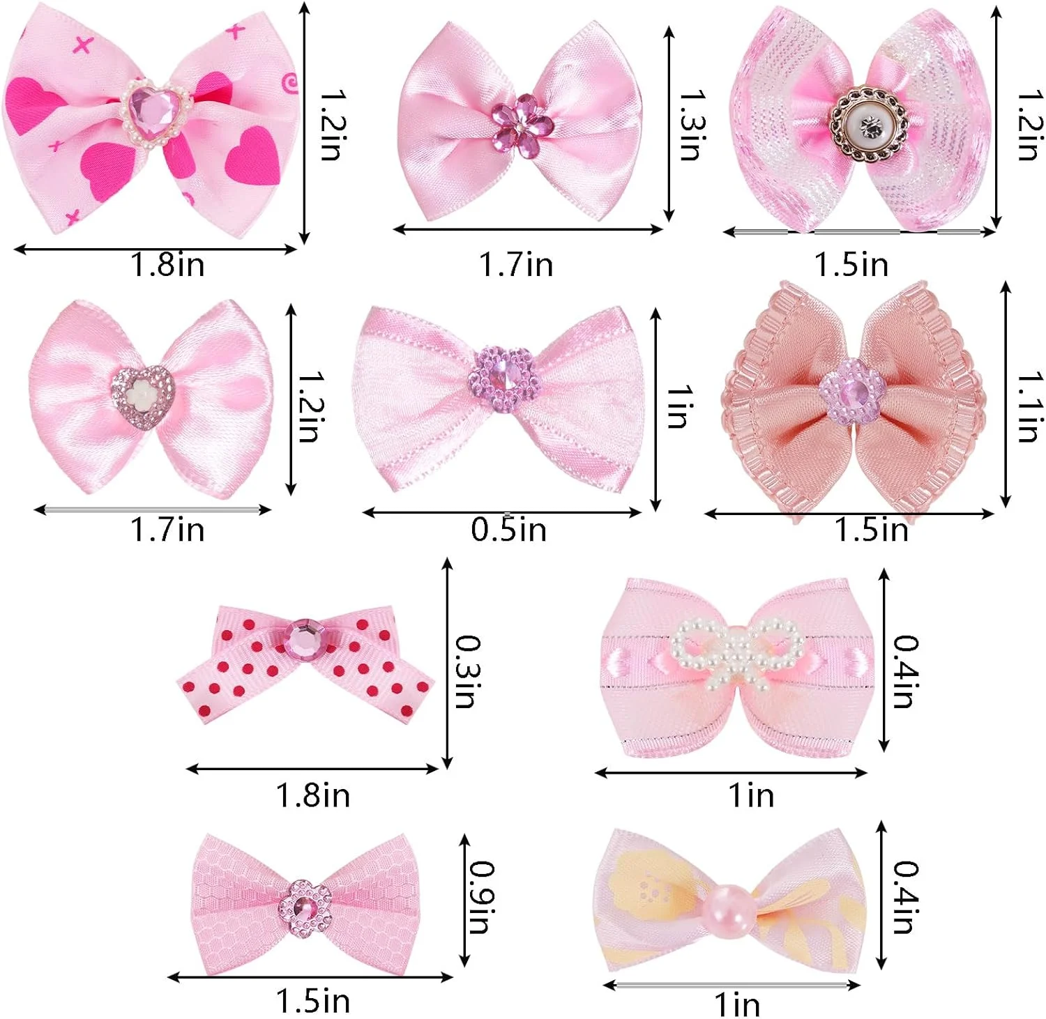20 عدد پاپیون موی سگ بامزه با کش موی الاستیک دست ساز، طرح های ترکیبی توری، نگین بدلیجات و مروارید برای حیوانات خانگی دخترانه، طرح گلدار