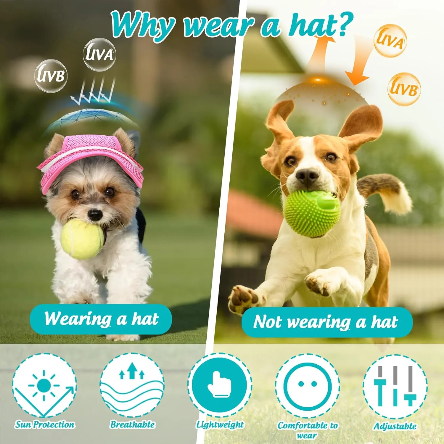 کلاه آفتابی سگ با سوراخ گوش، کلاه بیسبال تابستانی توله سگ با پاپیون، کلاه نقاب دار قابل تنظیم و تنفس پذیر برای سگ ها و گربه ها، مناسب ورزش های فضای باز (صورتی، M)