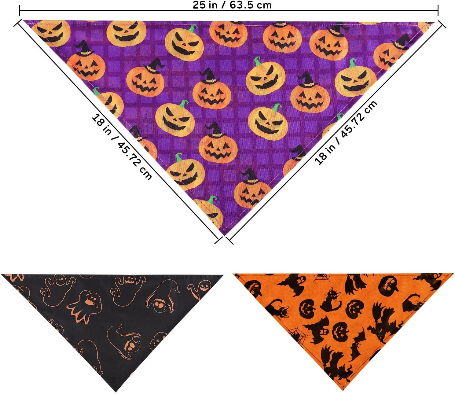 پیشبند یقه سگ هالووین پاپت پاپ، 3 عدد پیشبند حیوان خانگی توله سگ، روسری مثلثی، حوله بزاق، دکور گردنبند حیوان خانگی، لوازم جانبی لباس سگ (بنفش، مشکی، نارنجی)