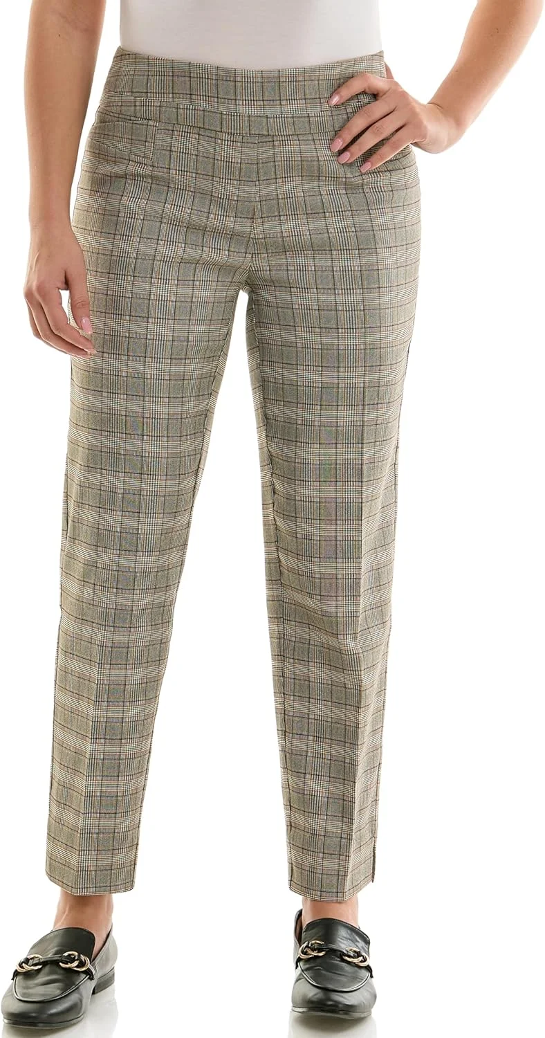 شلوار زنانه زک اند ریچل، قد تا مچ پا، با پارچه میلنیوم، طرح چهارخانه مشکی/خردلی، سایز 16