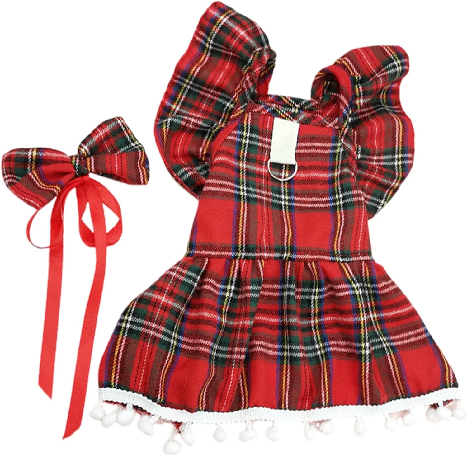 لباس کریسمس سگ و گربه، لباس چهارخانه سگ، لباس حیوانات خانگی کریسمس برای سگ های کوچک دخترانه، لباس پرنسس توله سگ زمستانی کریسمس با پاپیون های موی گره ای زیبا، دامن حیوانات خانگی، کت لباس سگ زمستانی کریسمس