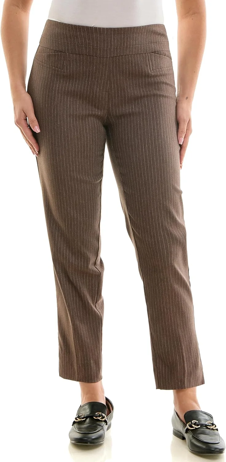 شلوار زنانه سایز بزرگ Zac & Rachel، قد تا مچ پا، با پارچه Millennium، راه راه قهوه ای، سایز 20 پلاس