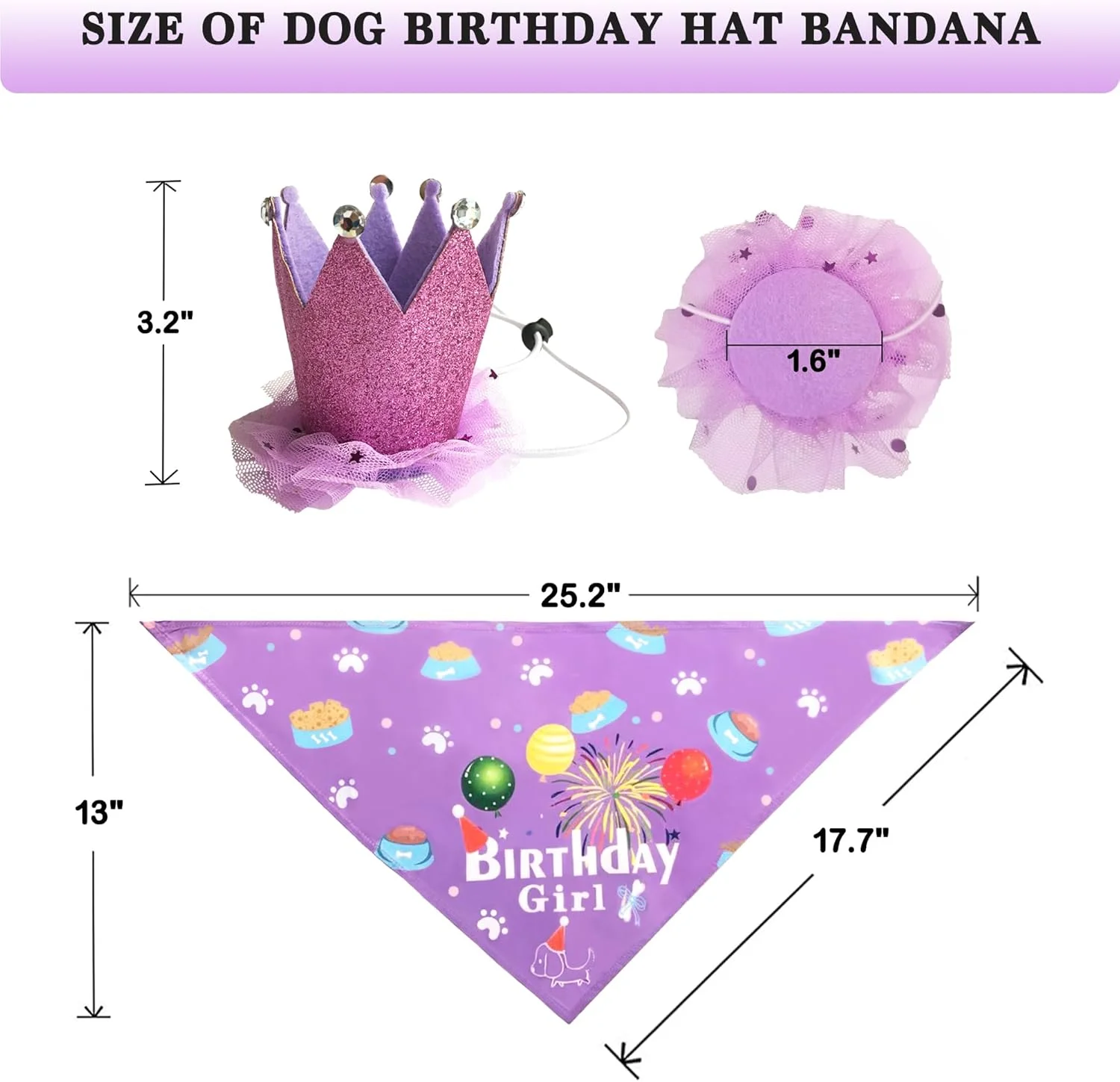 ست کلاه تولد سگ، دستمال گردن و دامن توتو POSAPET، لباس بنفش تولد سگ، لوازم جشن تولد کلاه تاج برای سگ